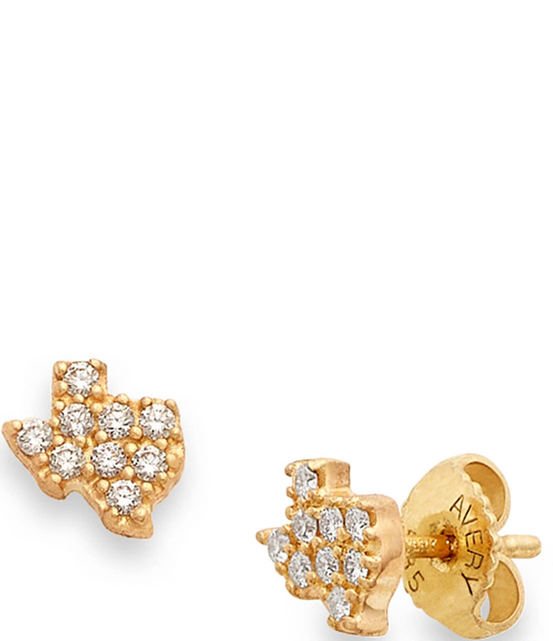 James Avery 14K Gold Delicate Pave Diamond Texas Stud Earrings