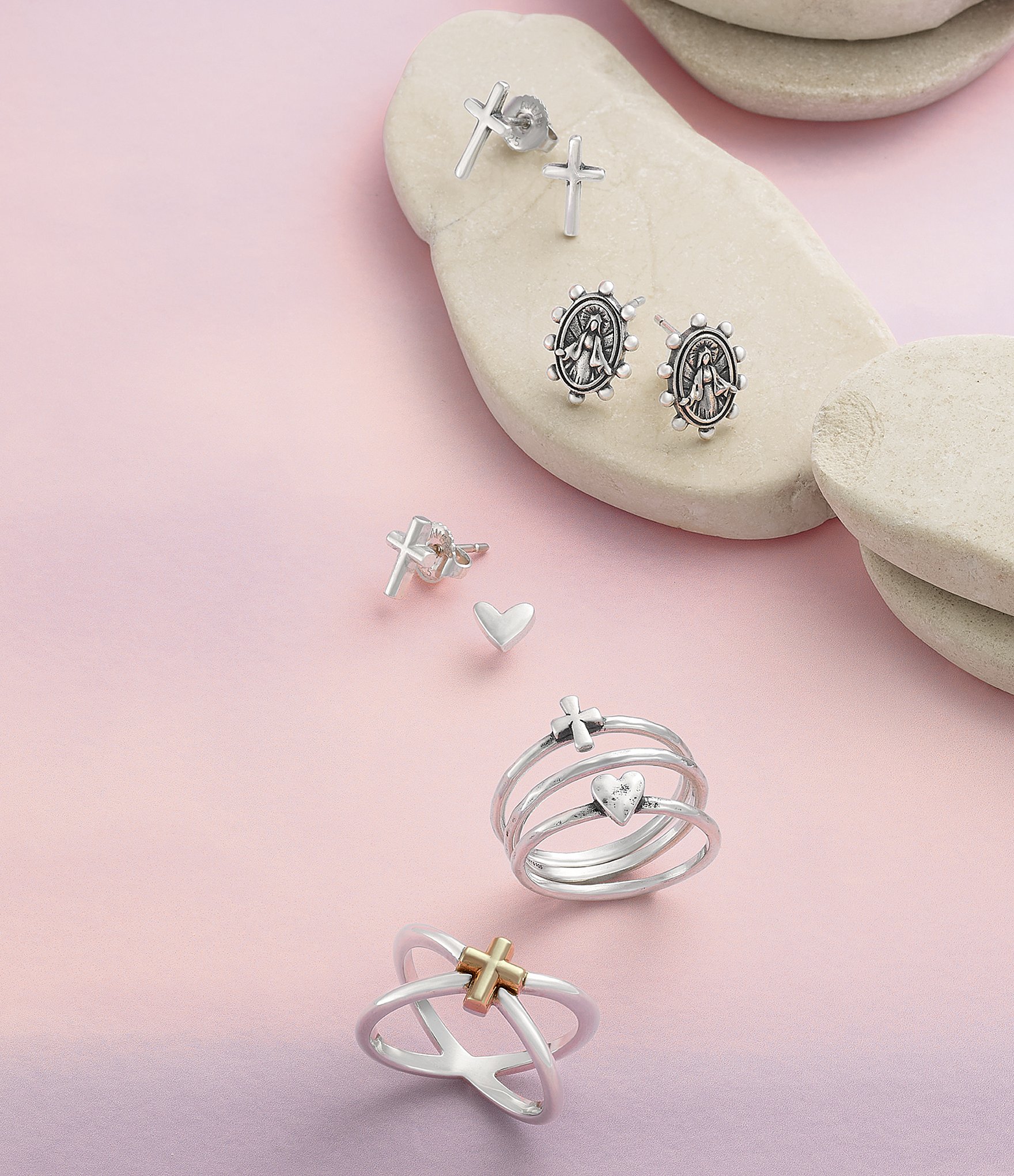 James Avery Faith & Love Heart Cross Ring Set