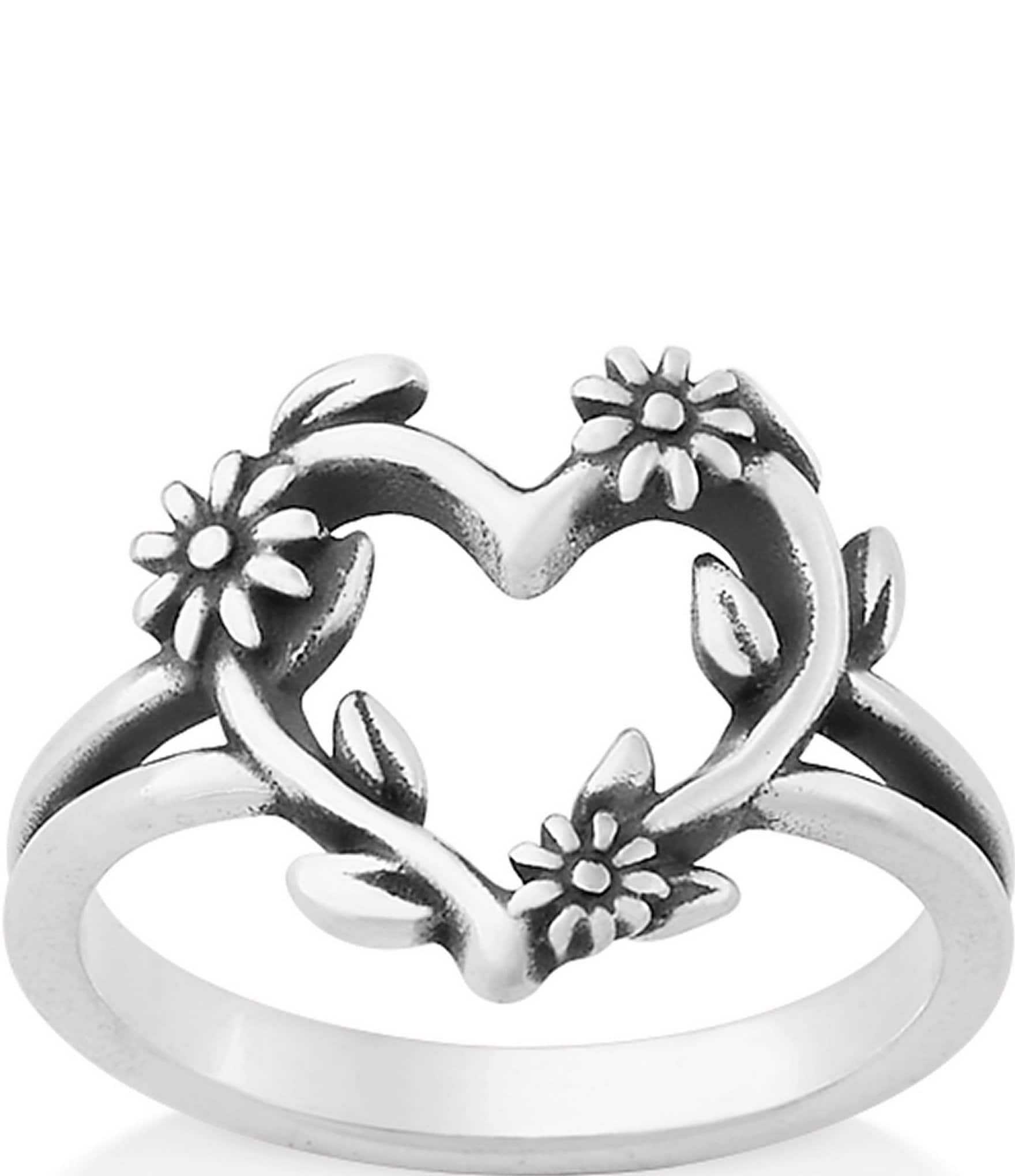 James Avery Sterling Silver Flowering Vines Heart Ring - 9.5