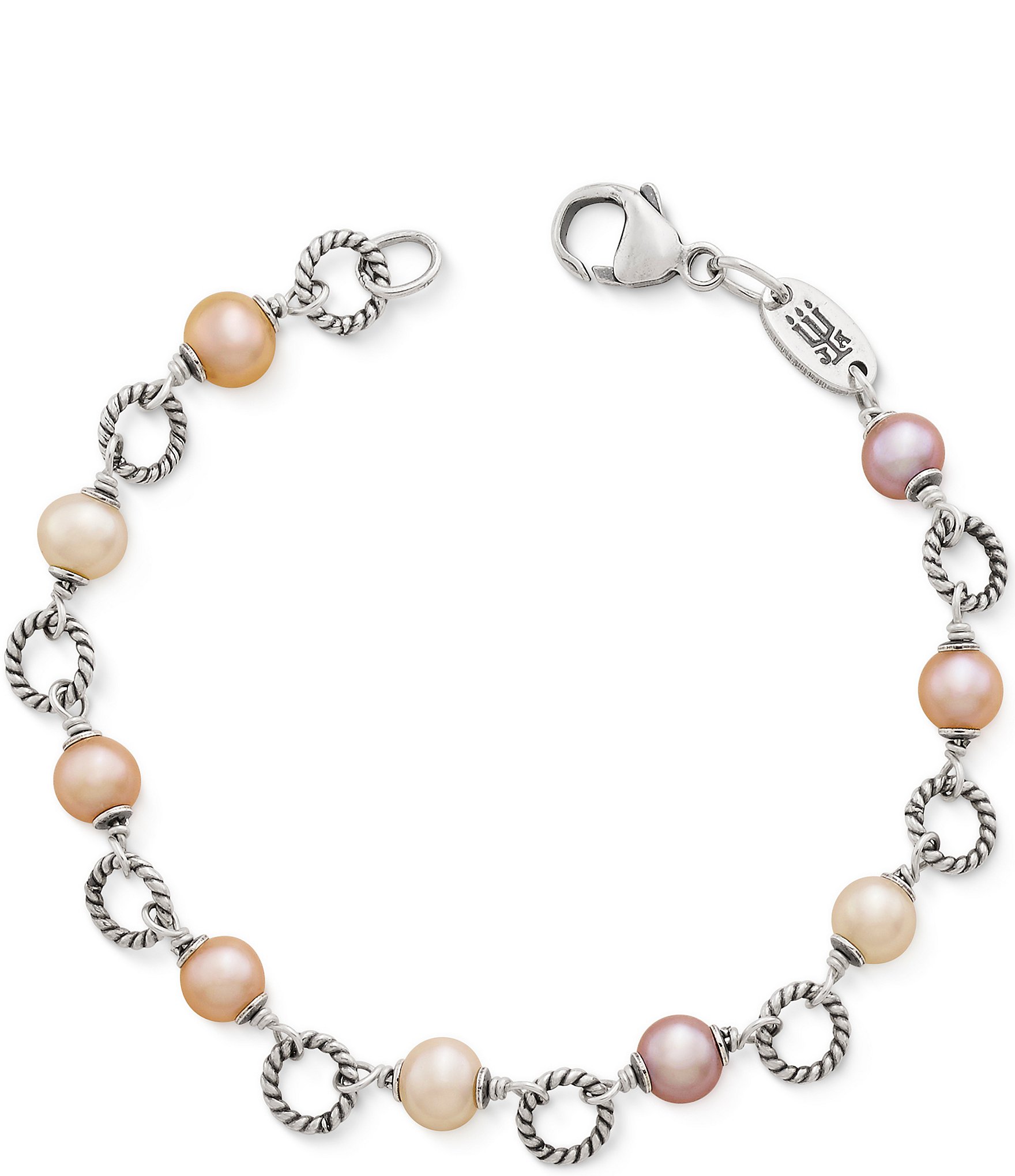 Twisted Wire Link Bracelet with Multi-Colored Cultured Pearls
