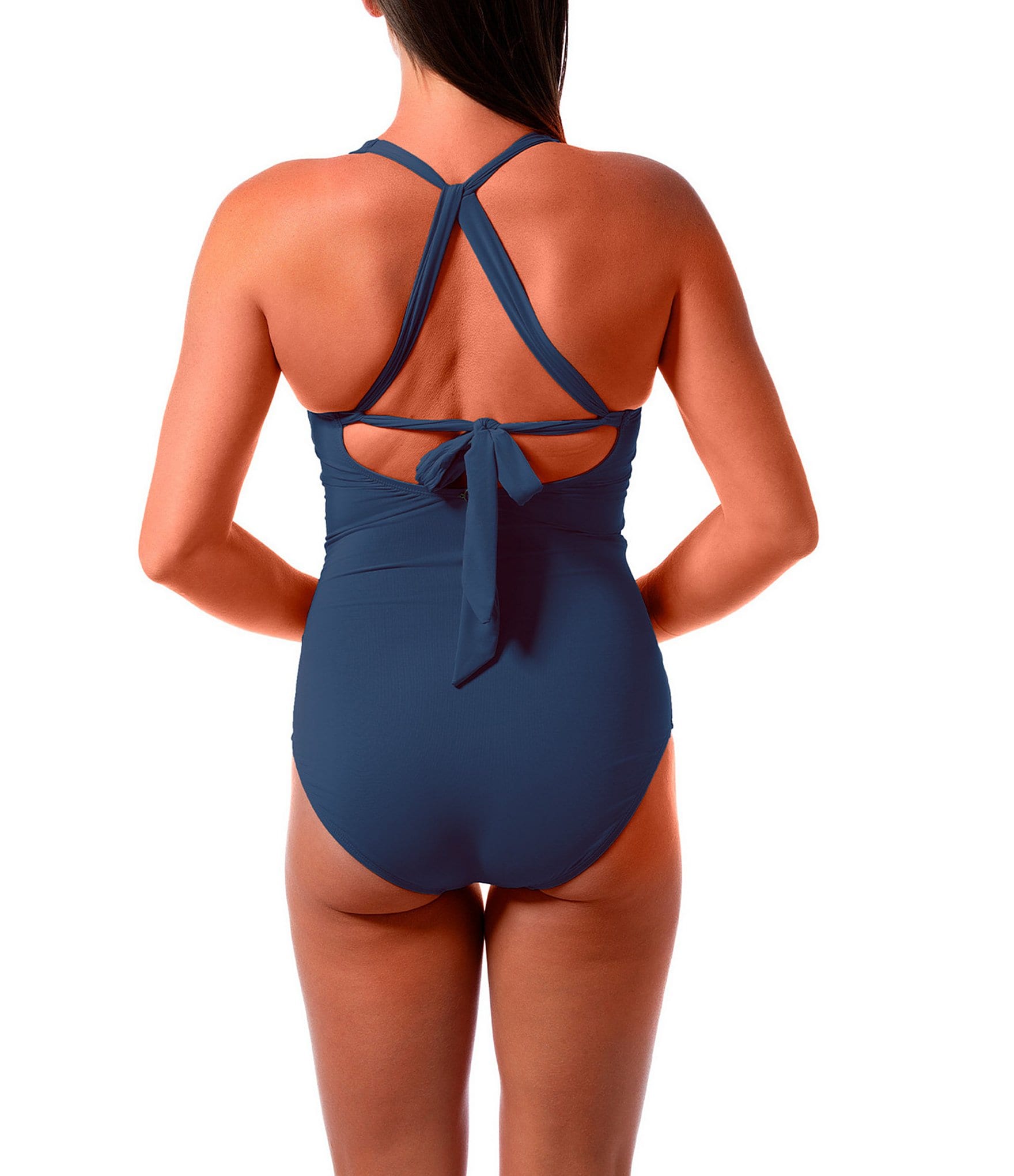 Jantzen Solid Amelie Surplice V-Neck Underwire Tummy Control Wrap One Piece Swimsuit