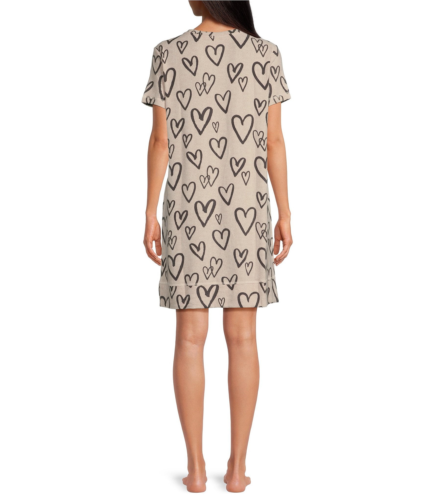 Jasmine & Ginger Doodle Heart Print Short Sleeve Crew Neck Knit Sleepshirt