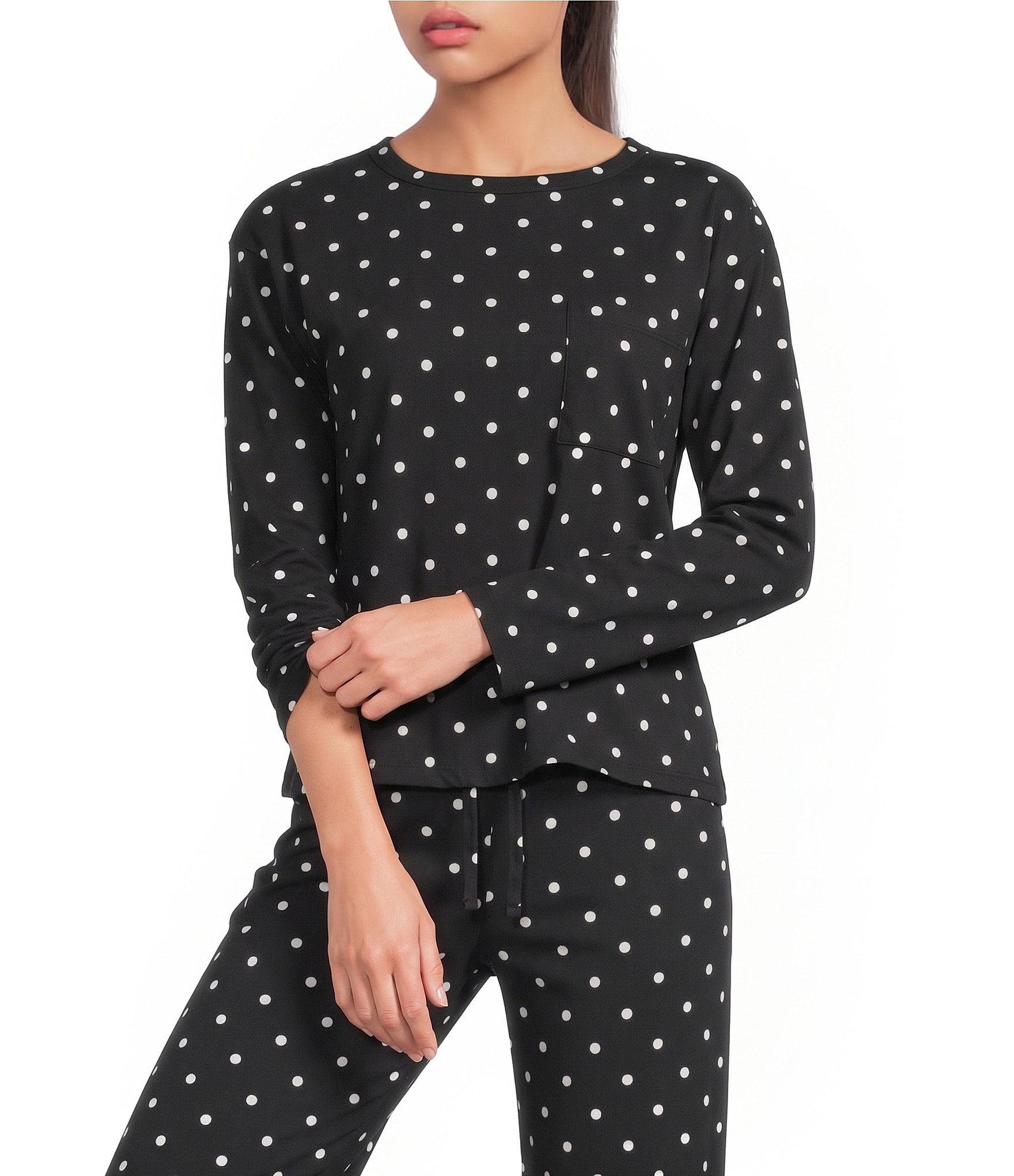 Jasmine & Ginger Dots Print Brushed Knit Long Sleeve Coordinating Sleep Top