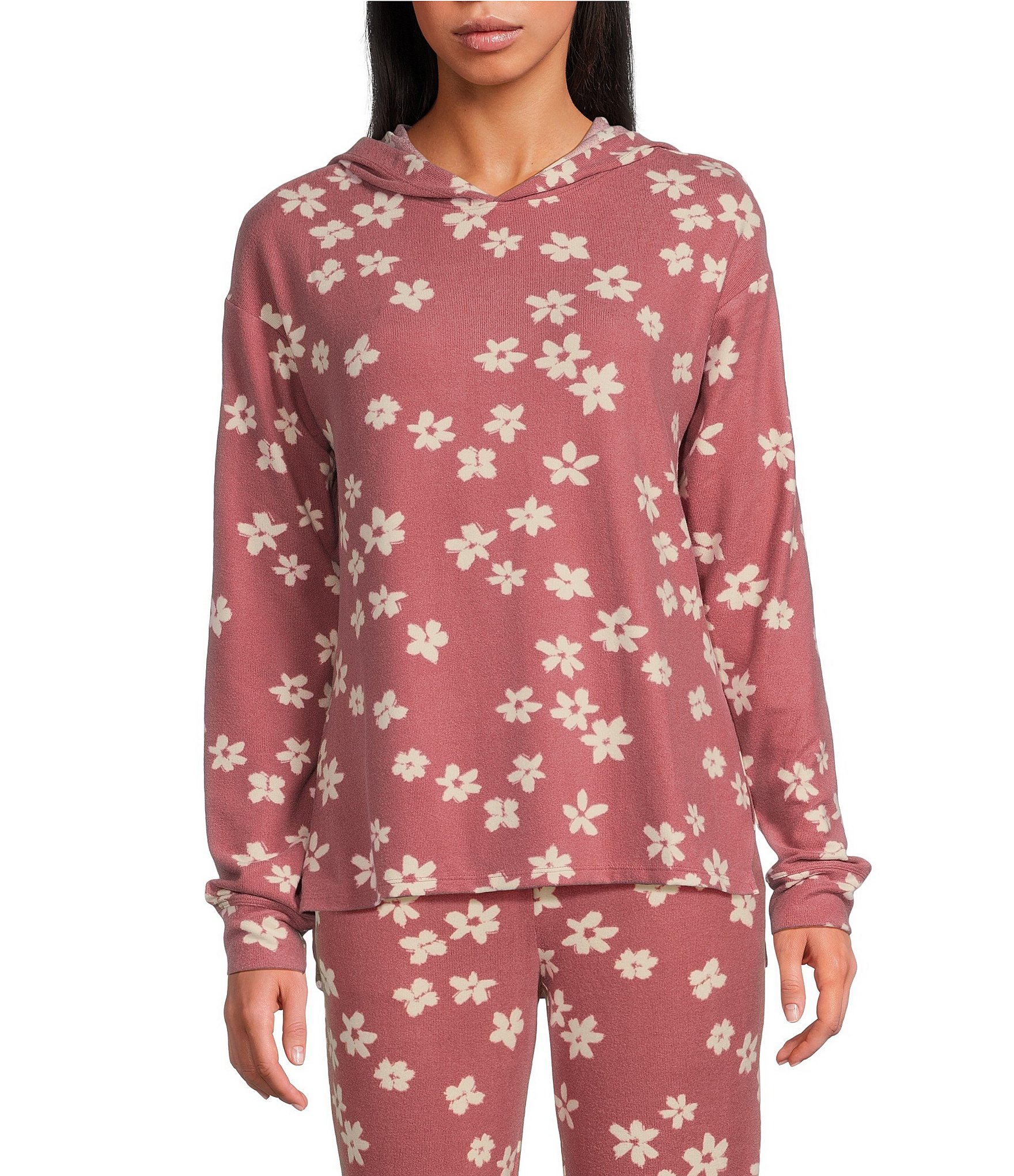 Jasmine & Ginger Floral Print Brushed Knit Long Sleeve Coordinating Hoodie