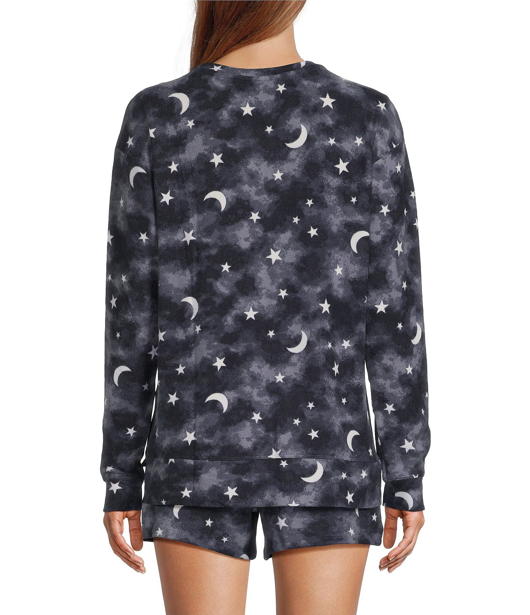 Jasmine & Ginger Moon & Star Print Long Sleeve Crew Neck Coordinating Knit Sleep Top