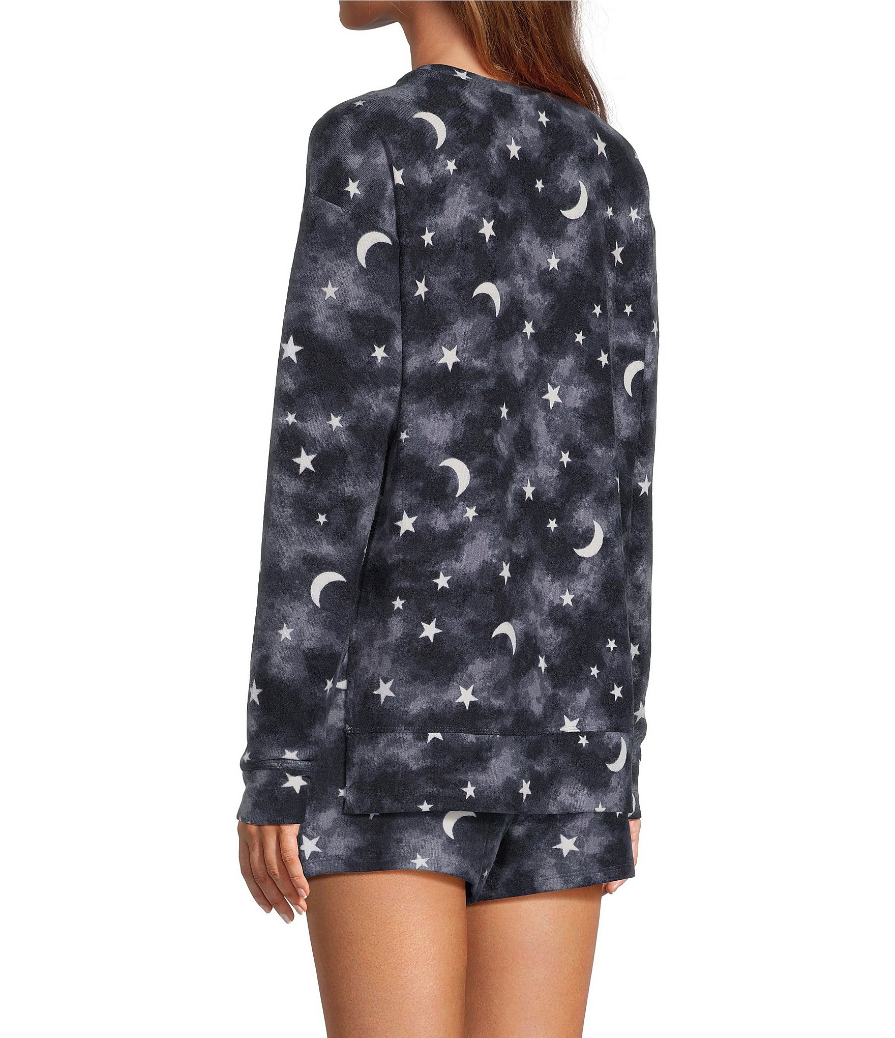 Jasmine & Ginger Moon & Star Print Long Sleeve Crew Neck Coordinating Knit Sleep Top