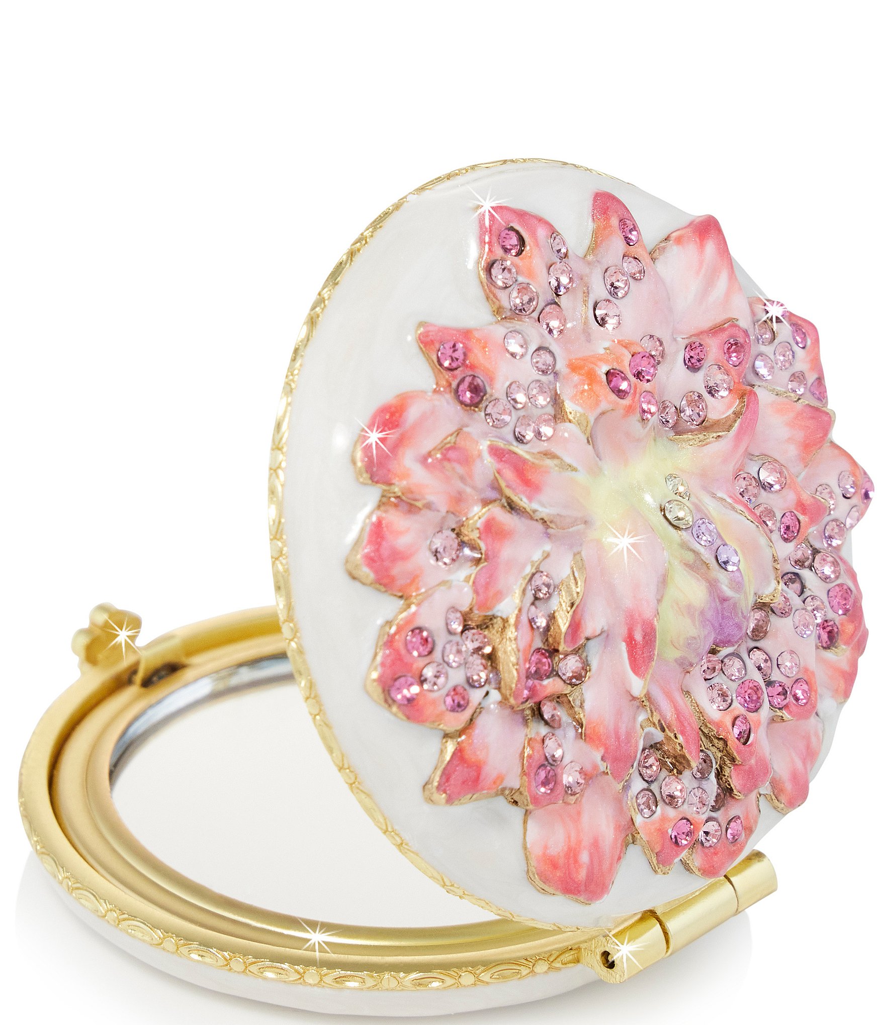 Jay Strongwater Morgan Dahlia Double-Sided Compact Mirror