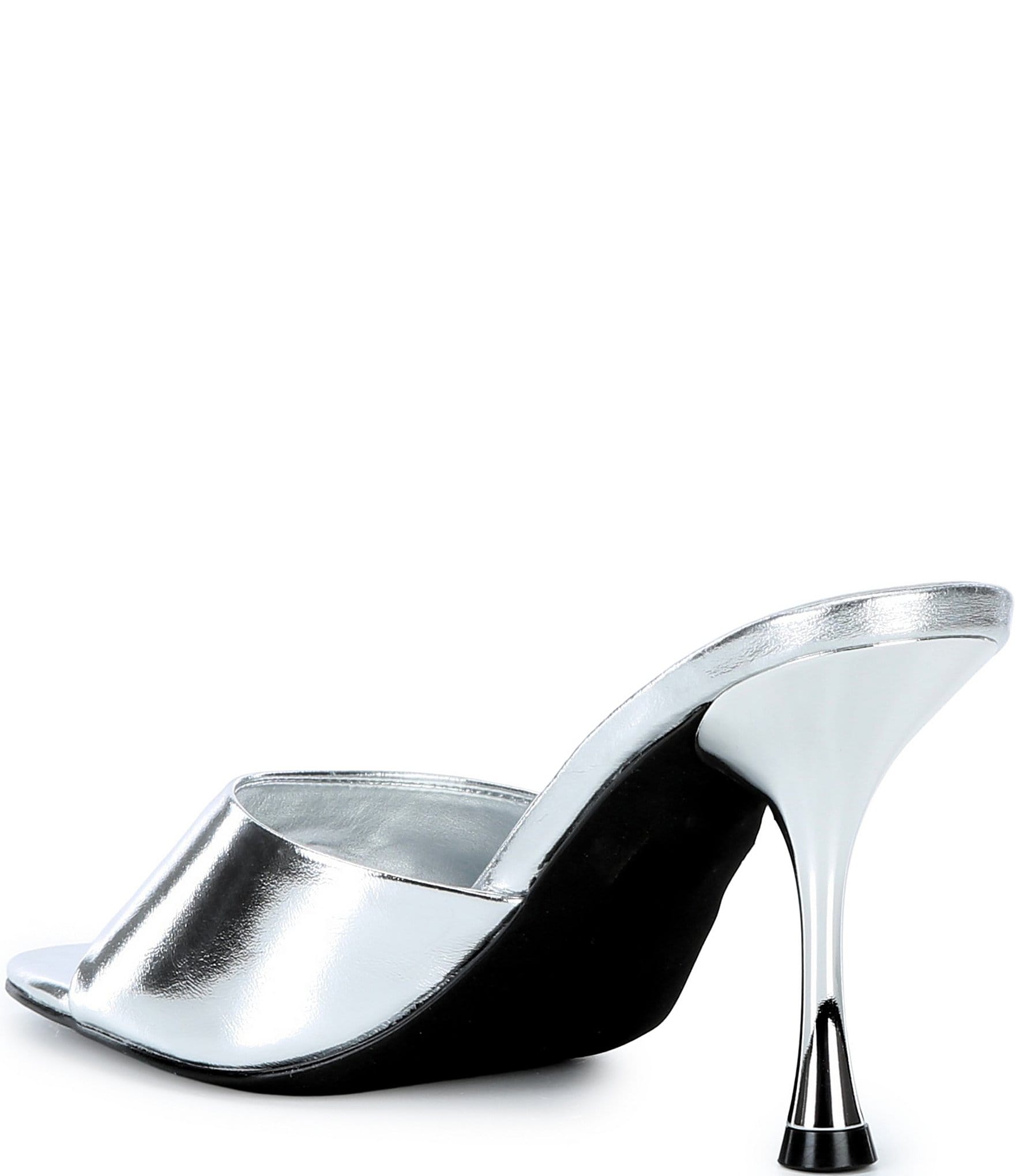 Jeffrey Campbell Agent Metallic Crinkle Leather Peep Toe Slide Sandals