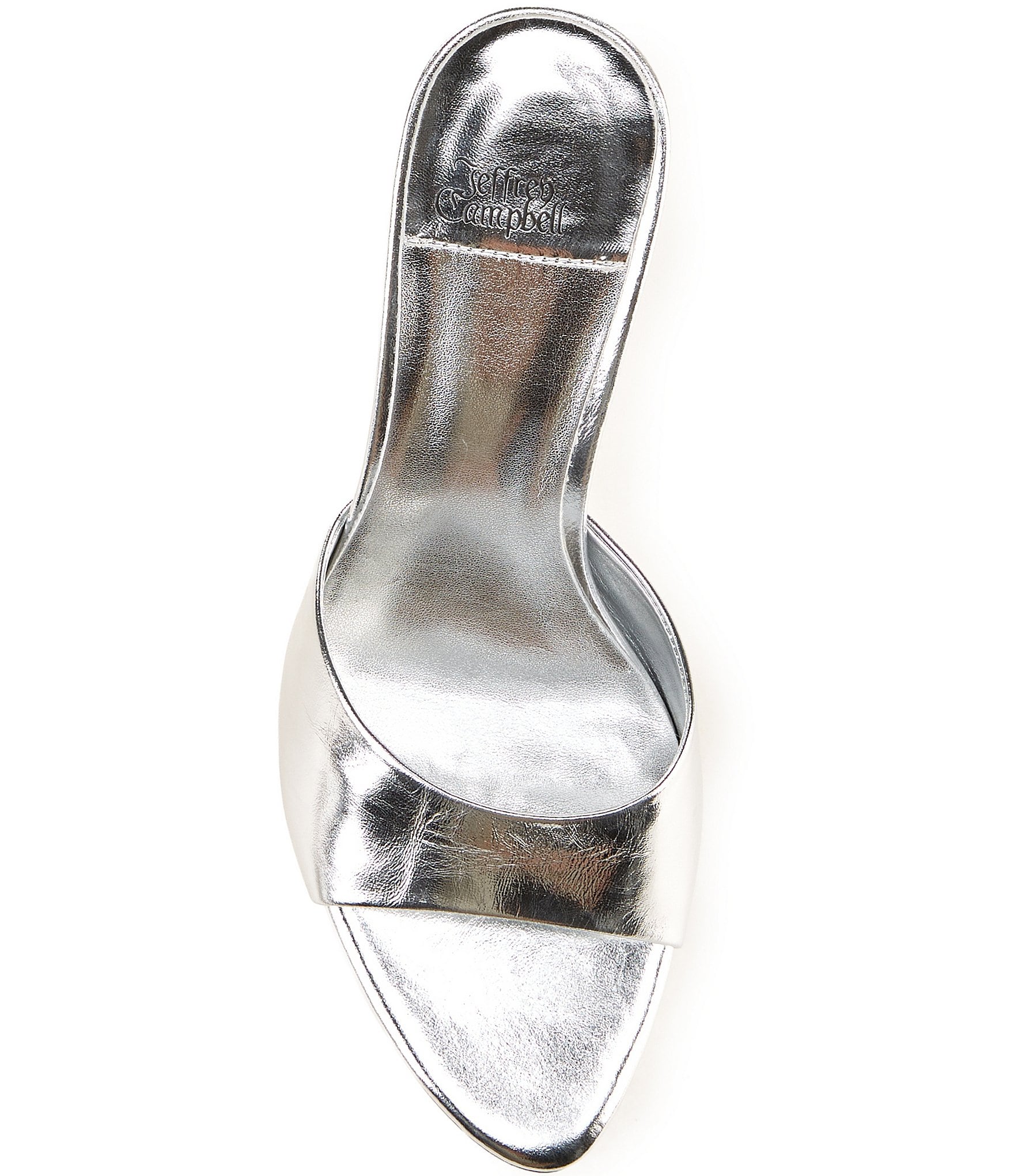 Jeffrey Campbell Agent Metallic Crinkle Leather Peep Toe Slide Sandals