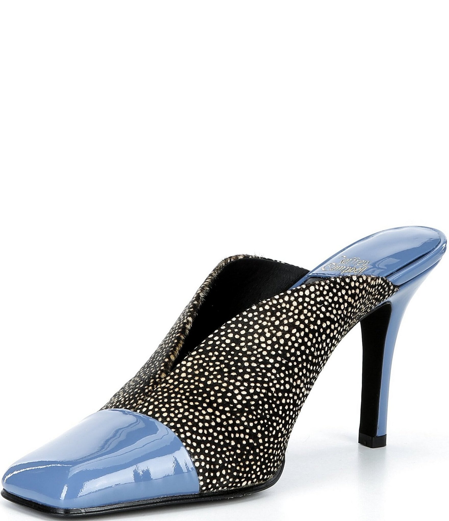 Jeffrey Campbell Passage Dotted Patent Cap Toe Stiletto Mules