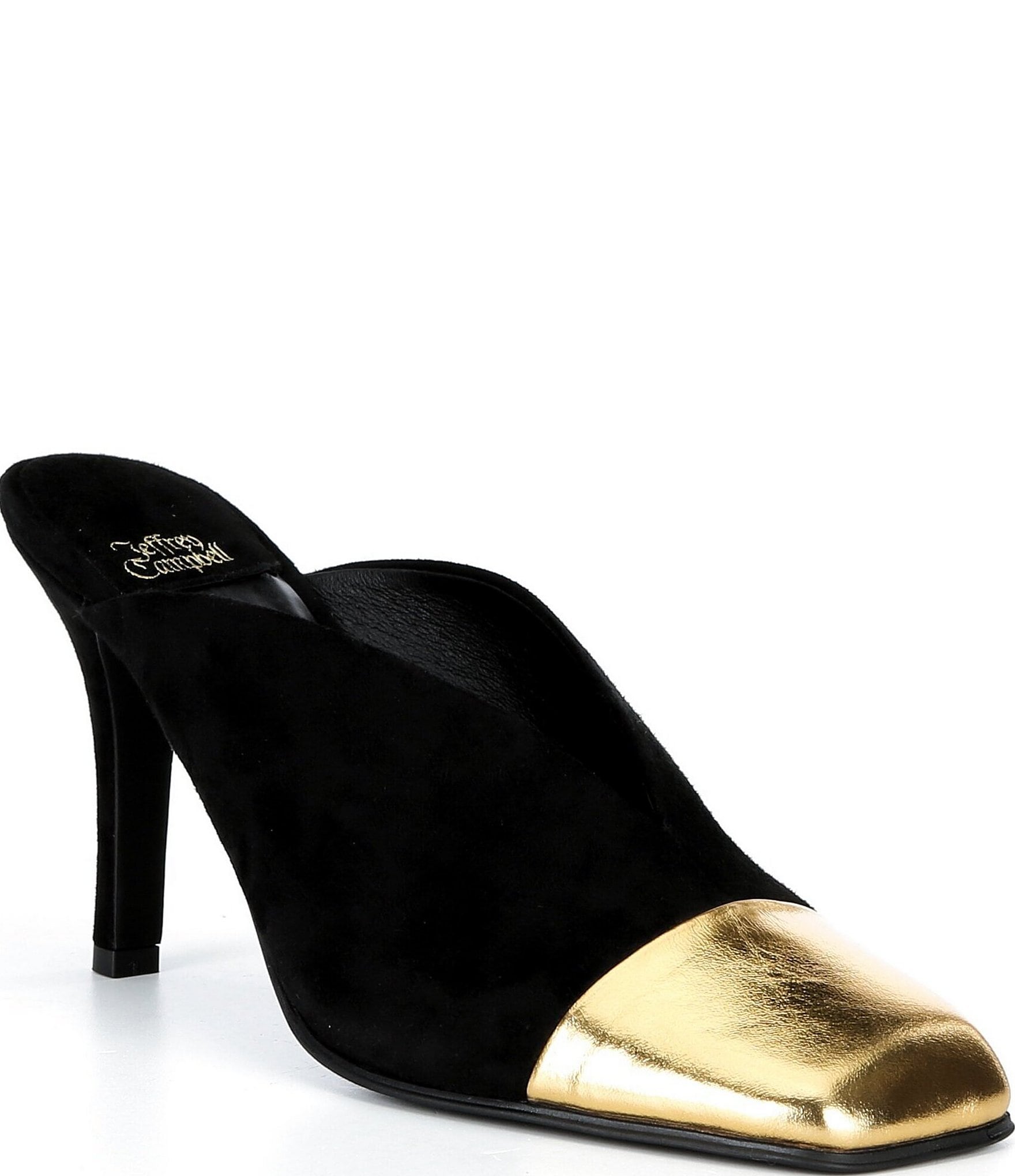 Jeffrey Campbell Passage Suede Metallic Square Cap Toe Mules