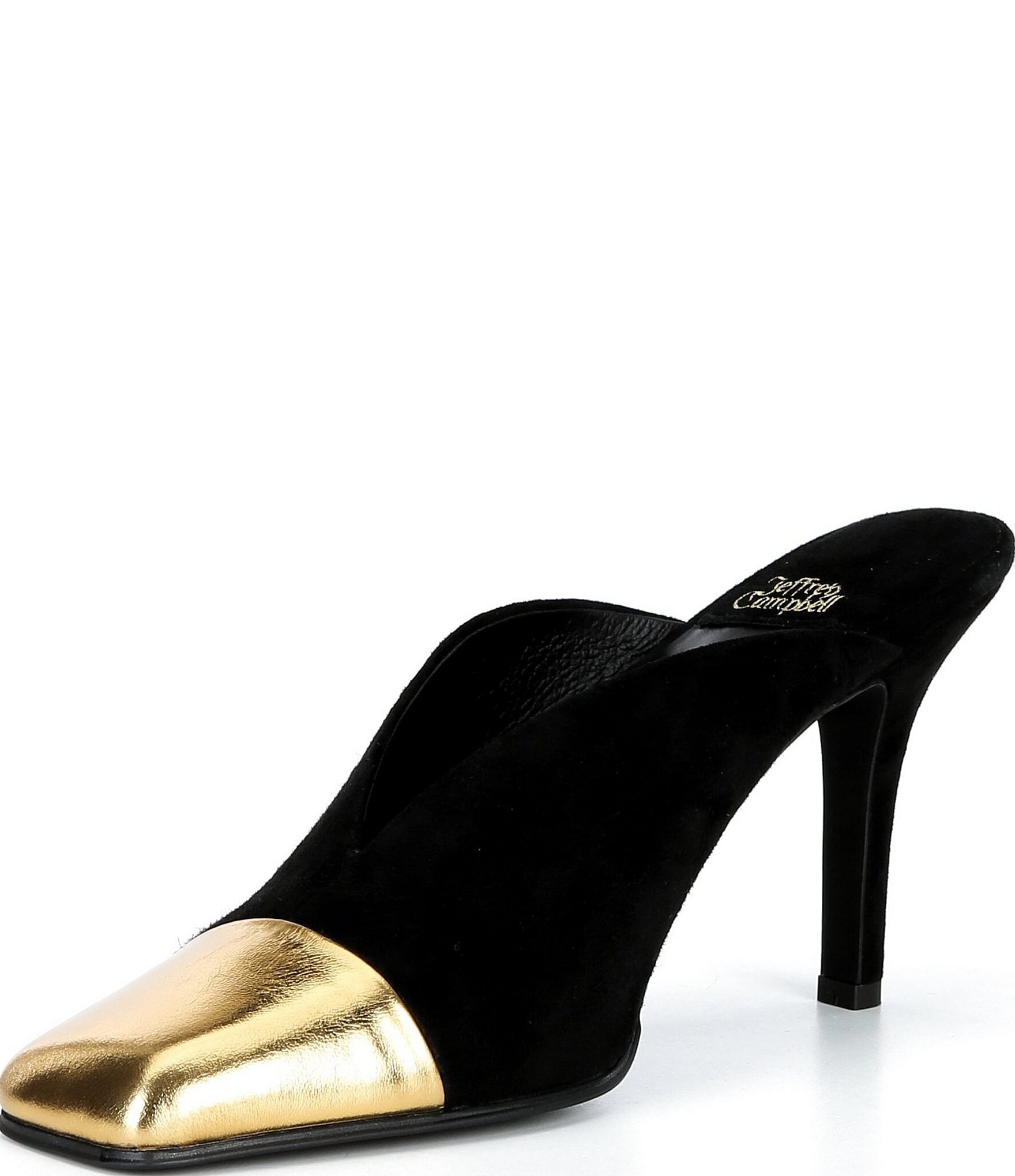 Jeffrey Campbell Passage Suede Metallic Square Cap Toe Mules