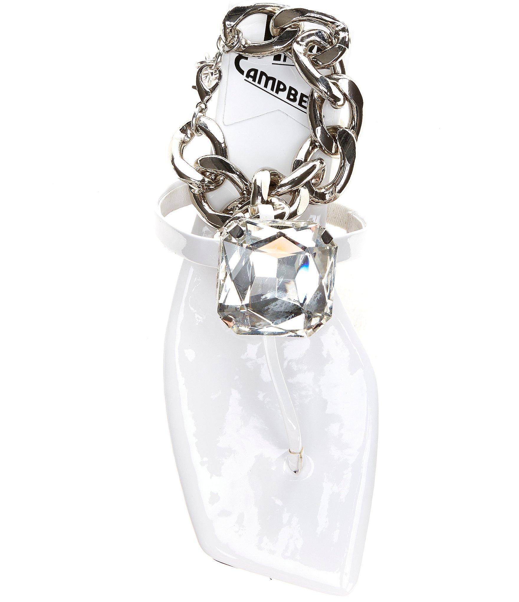 Jeffrey Campbell Ring On It Patent Jewel Ornamented Chain Hardware Thong Sandals