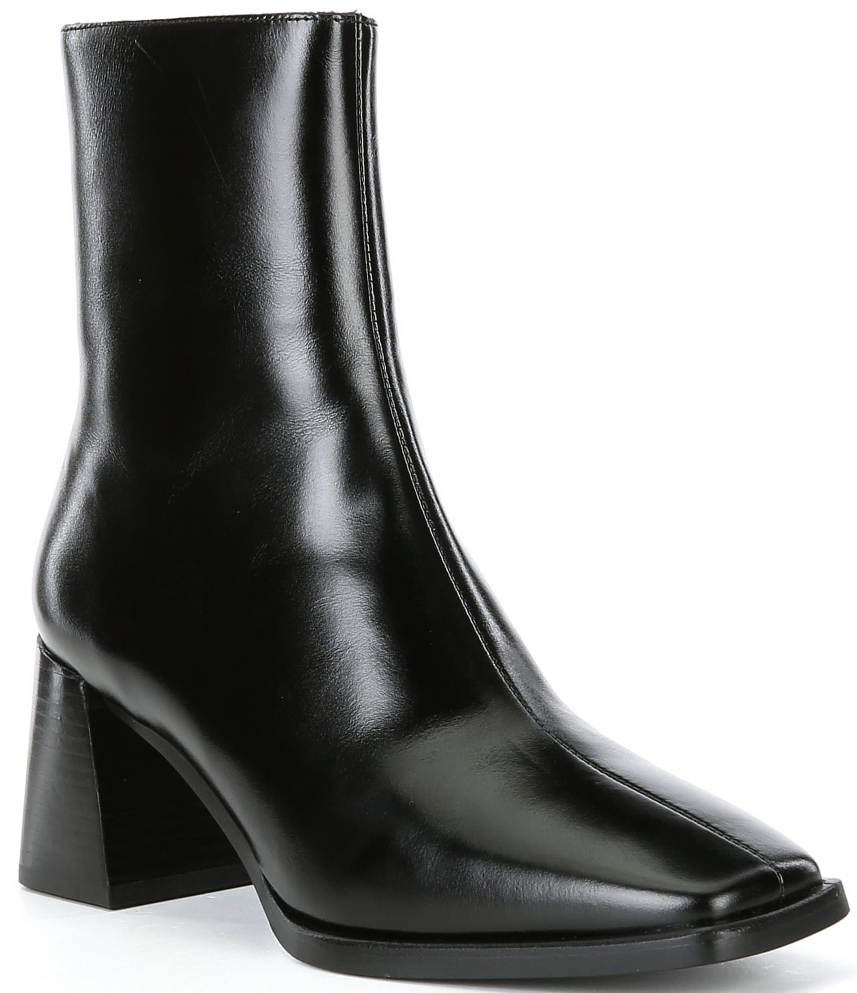 Jeffrey Campbell Sherpal Leather Square Toe Block Heel Booties