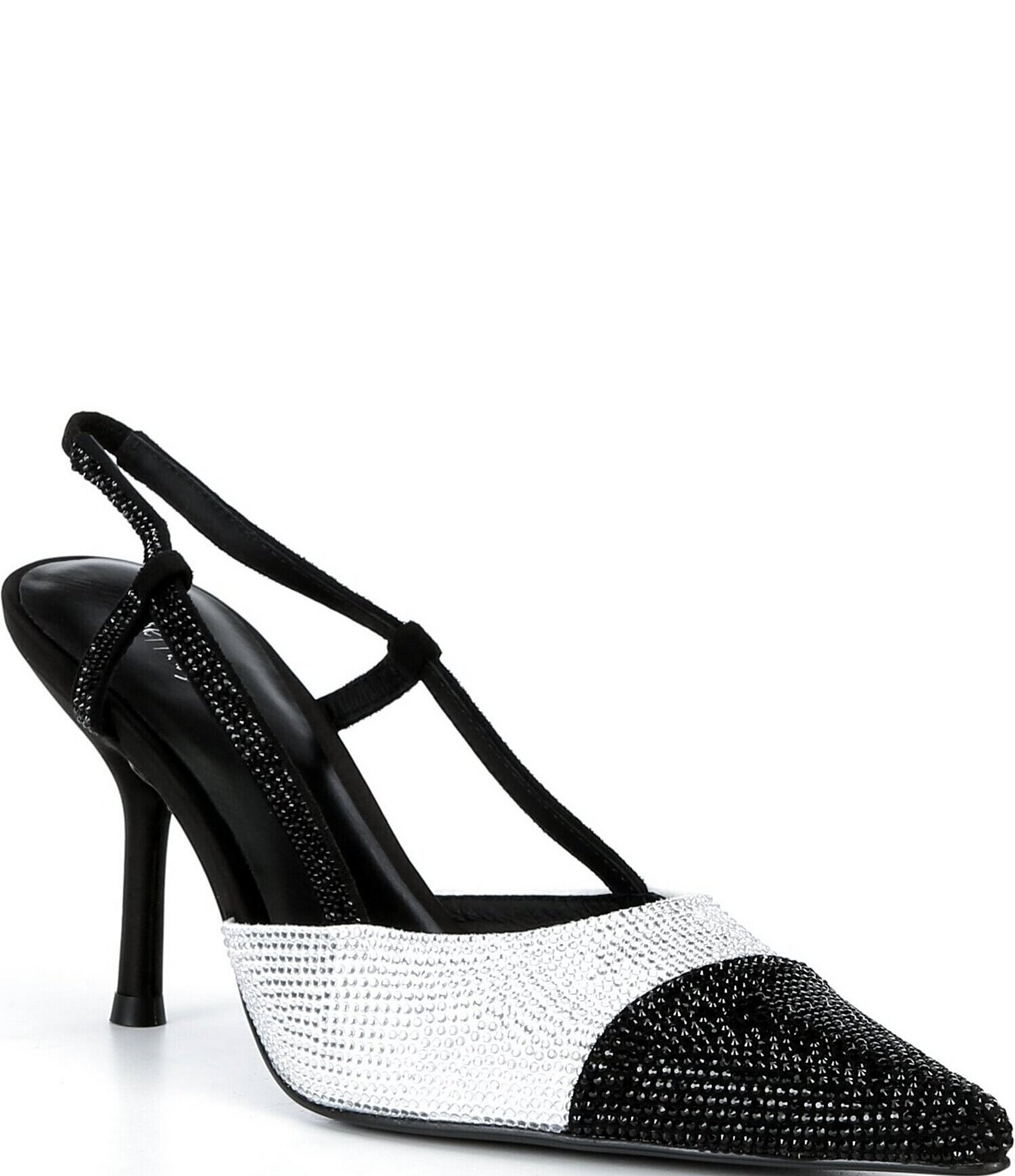 Jeffrey Campbell Vivid-J Rhinestone Pointed Cap Toe Slingback Pumps