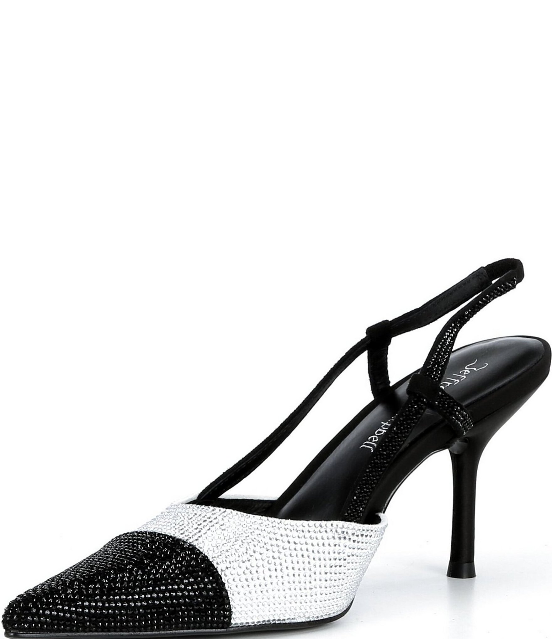 Jeffrey Campbell Vivid-J Rhinestone Pointed Cap Toe Slingback Pumps