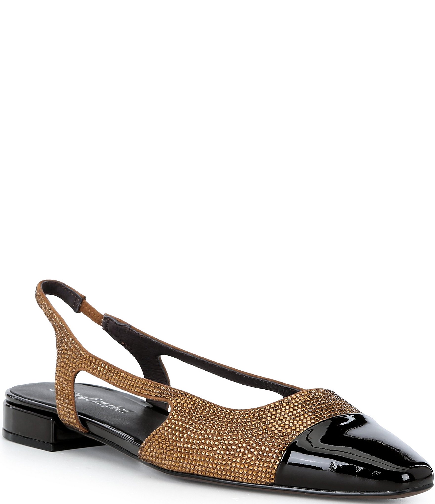 Jeffrey Campbell Worth-J Rhinestone Patent Cap Toe Slingback Flat Pumps