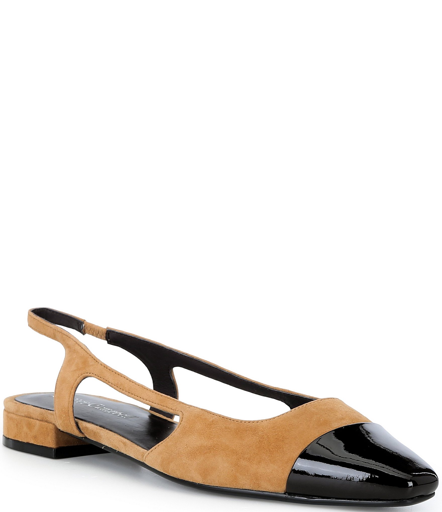 Jeffrey Campbell Worthwhile Suede Patent Cap Toe Slingback Flat Pumps