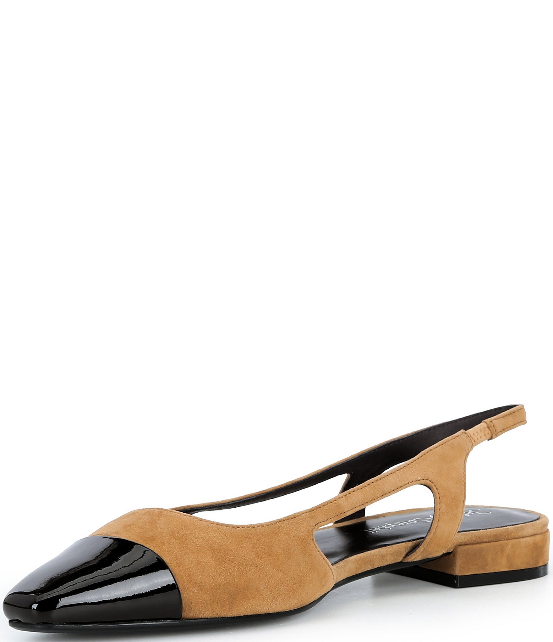 Jeffrey Campbell Worthwhile Suede Patent Cap Toe Slingback Flat Pumps