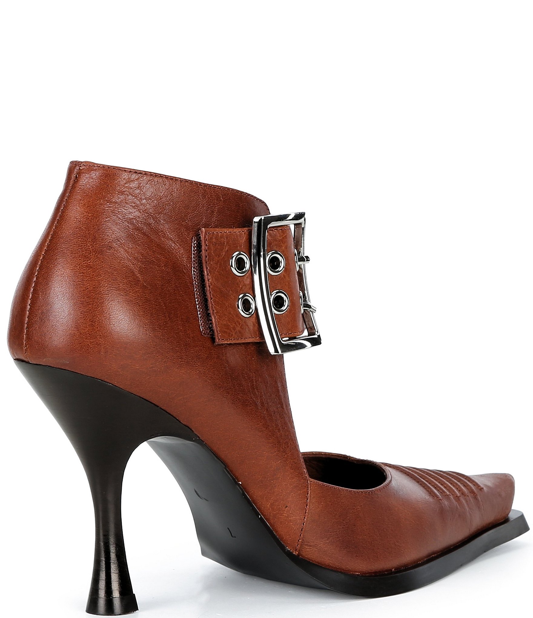 Jeffrey Campbell Written Leather Snip Toe Ankle Strap Pumps