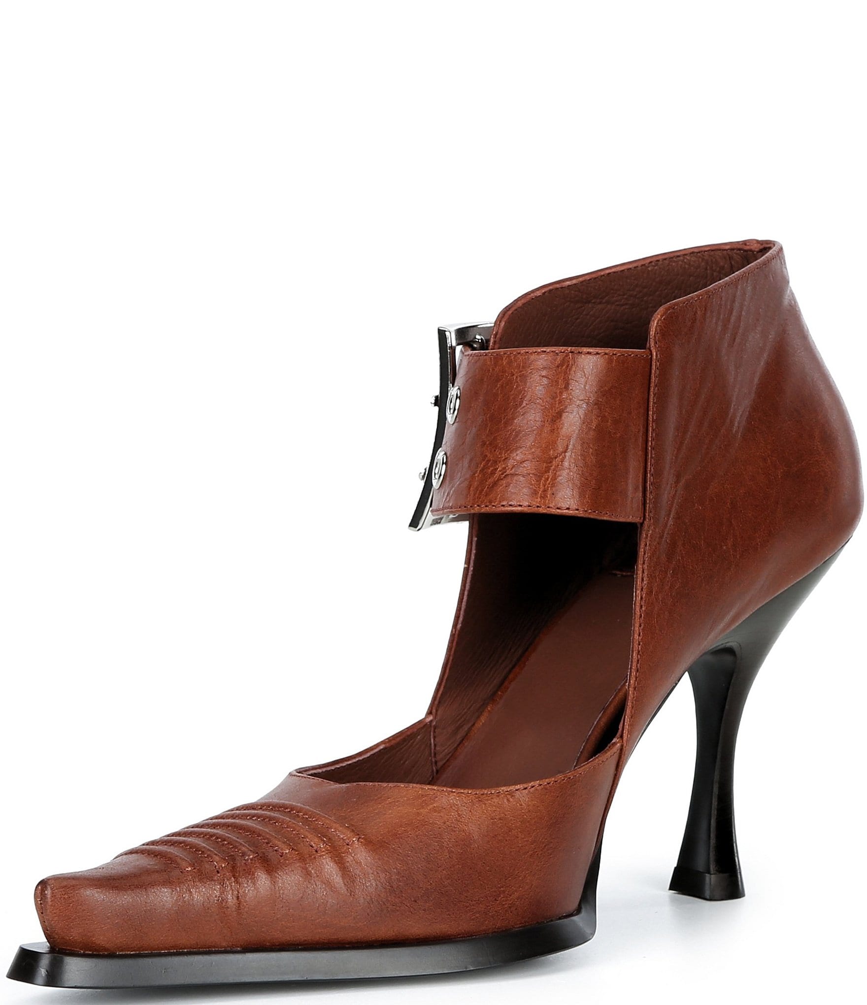 Jeffrey Campbell Written Leather Snip Toe Ankle Strap Pumps