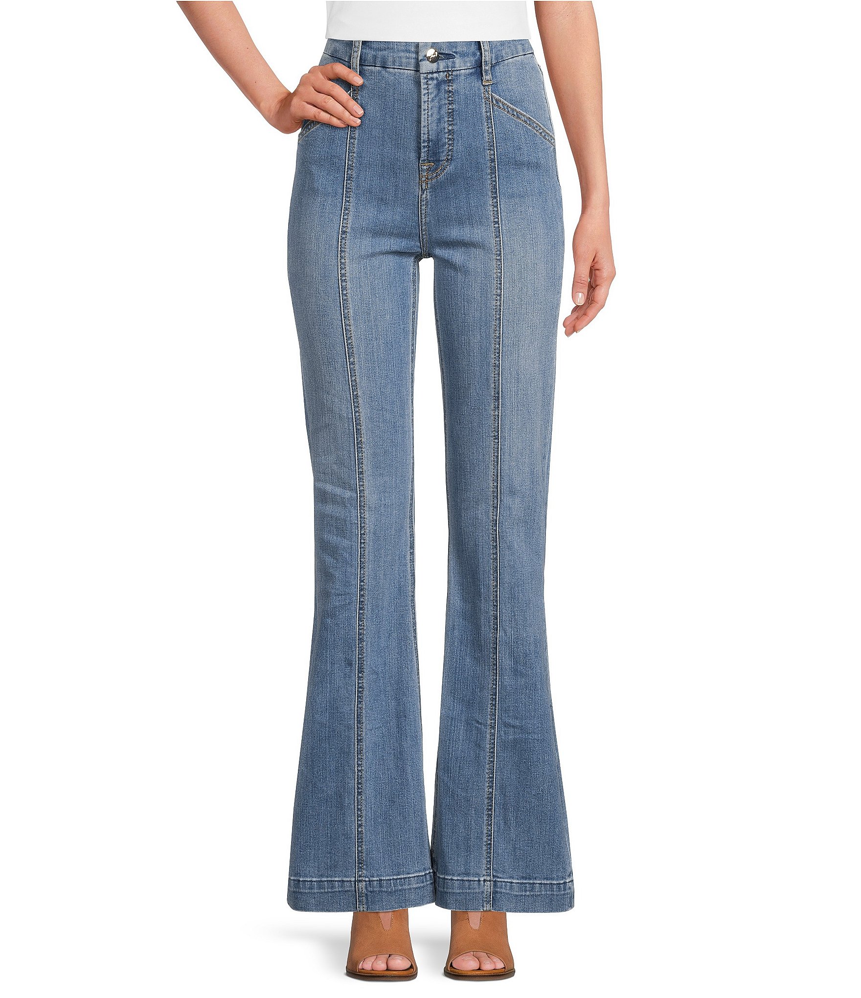 Jen7 By 7 For All Mankind High Rise Flare Leg Pintuck Trouser Jeans Dillard S