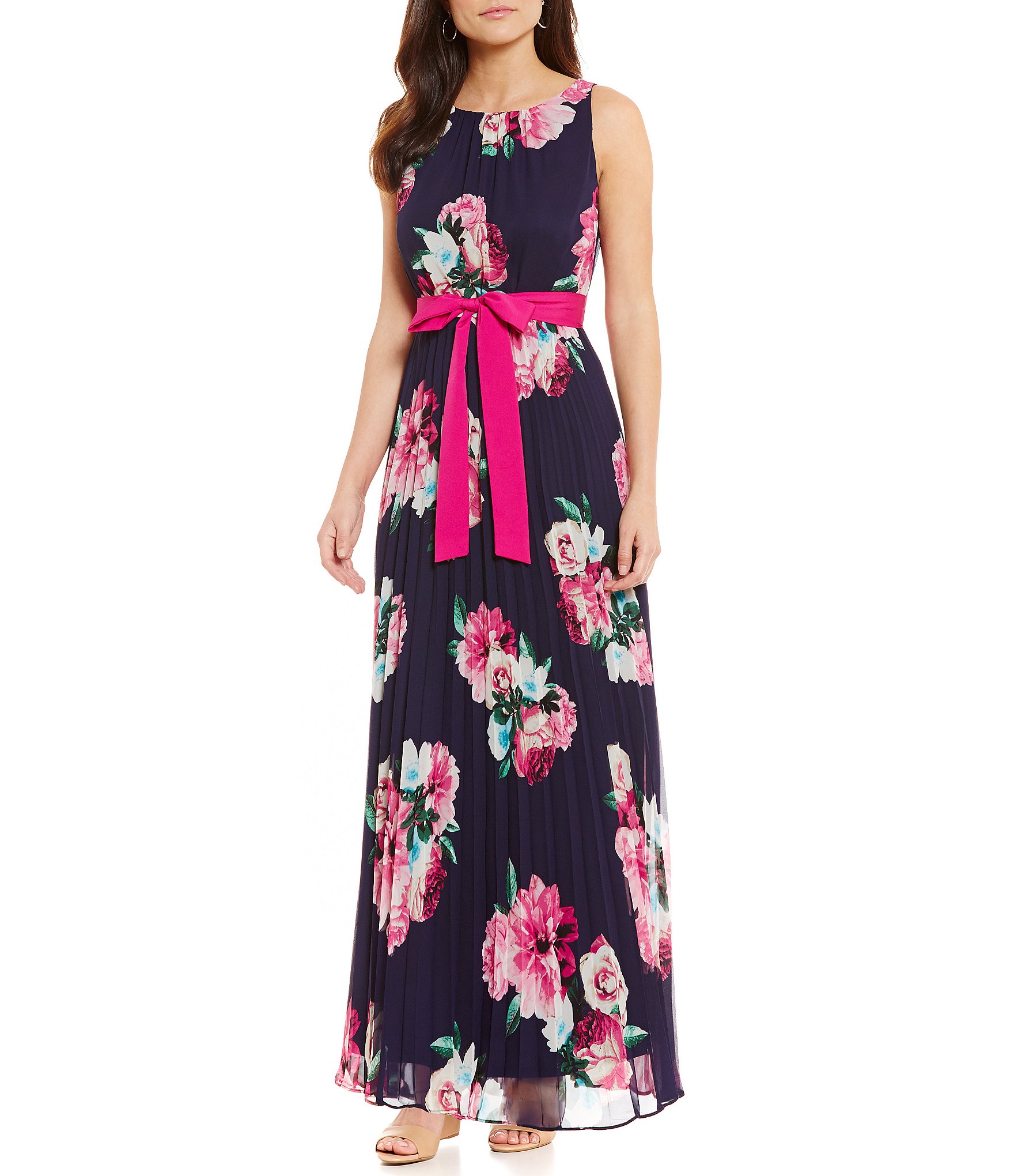 Jessica Howard Floral Pleated Maxi Dress | Dillards