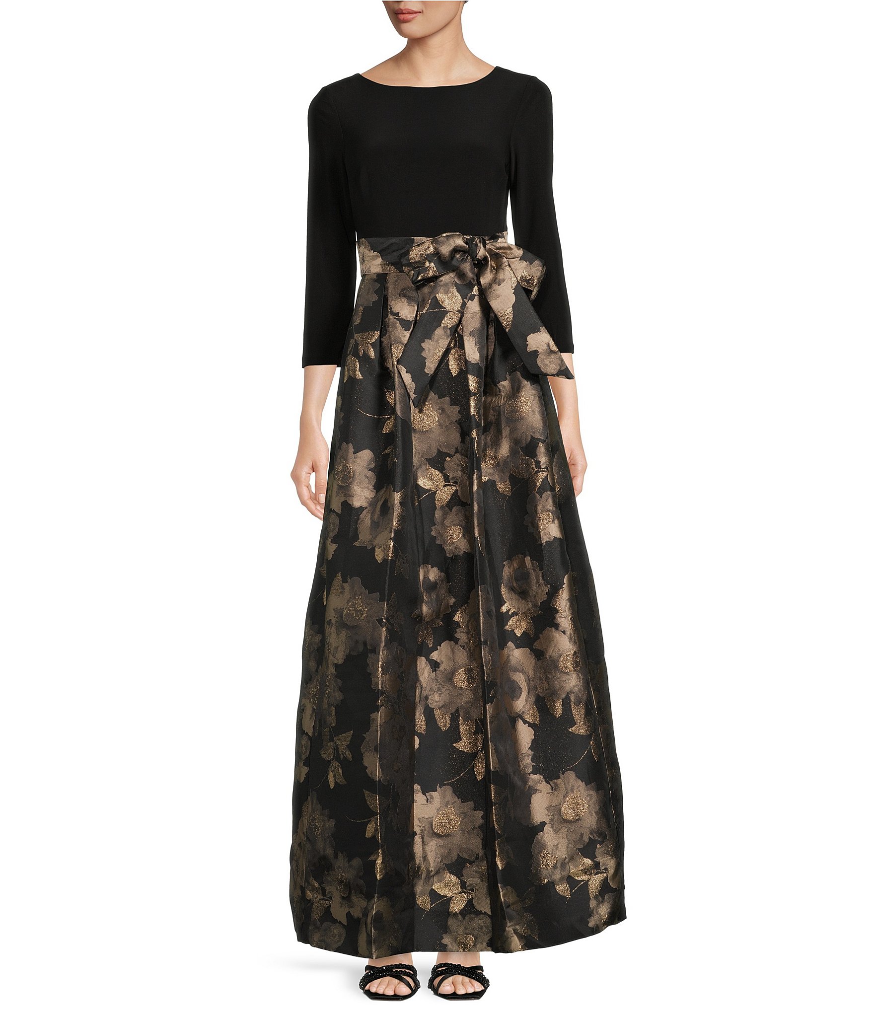 Jessica Howard Jersey Taffeta 3/4 Sleeve Portrait Collar Ruched A-Line Midi  Dress | Dillard's