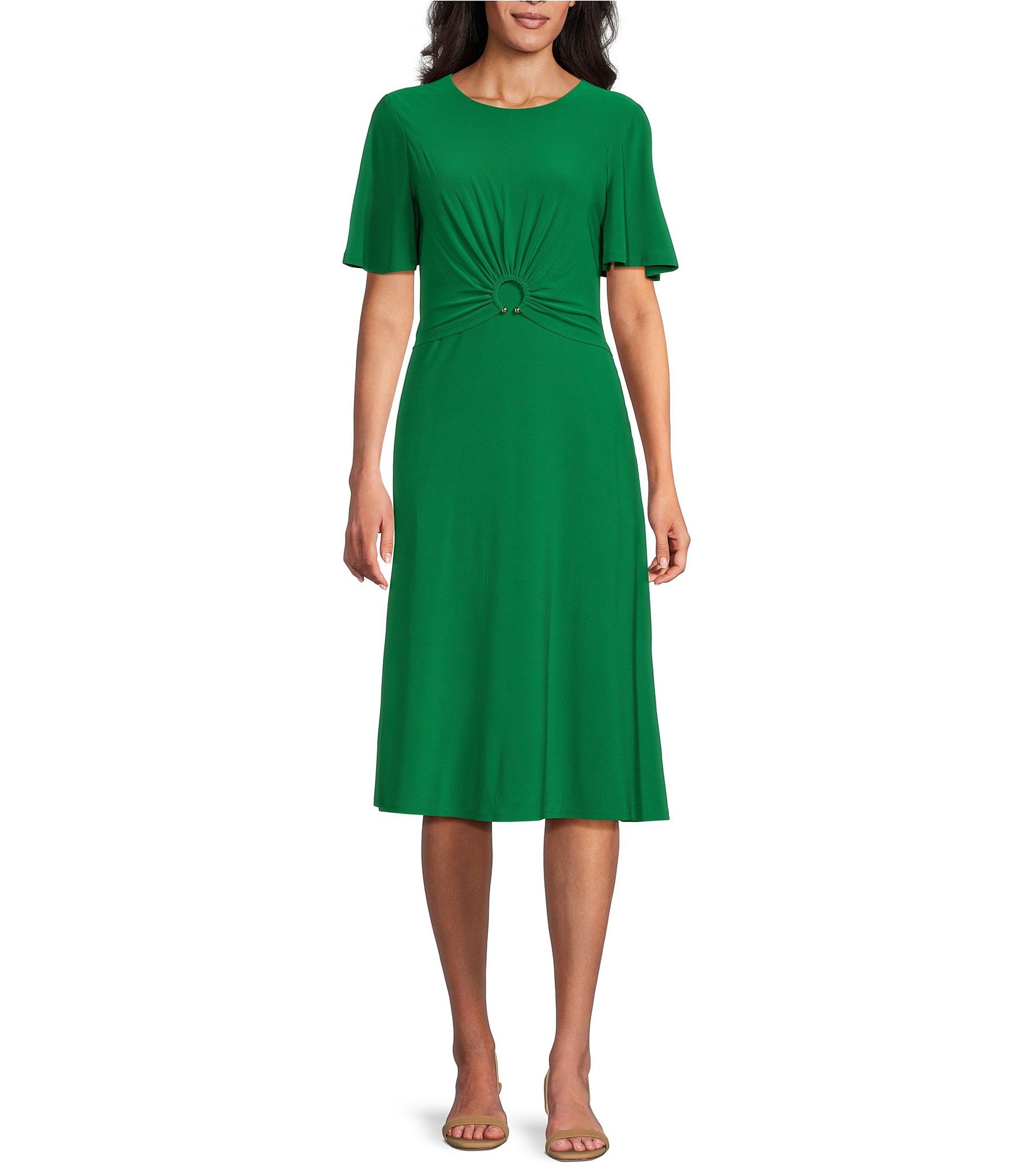 Jessica Howard Petite Size Short Sleeve Novelty Hardware Midi Dress