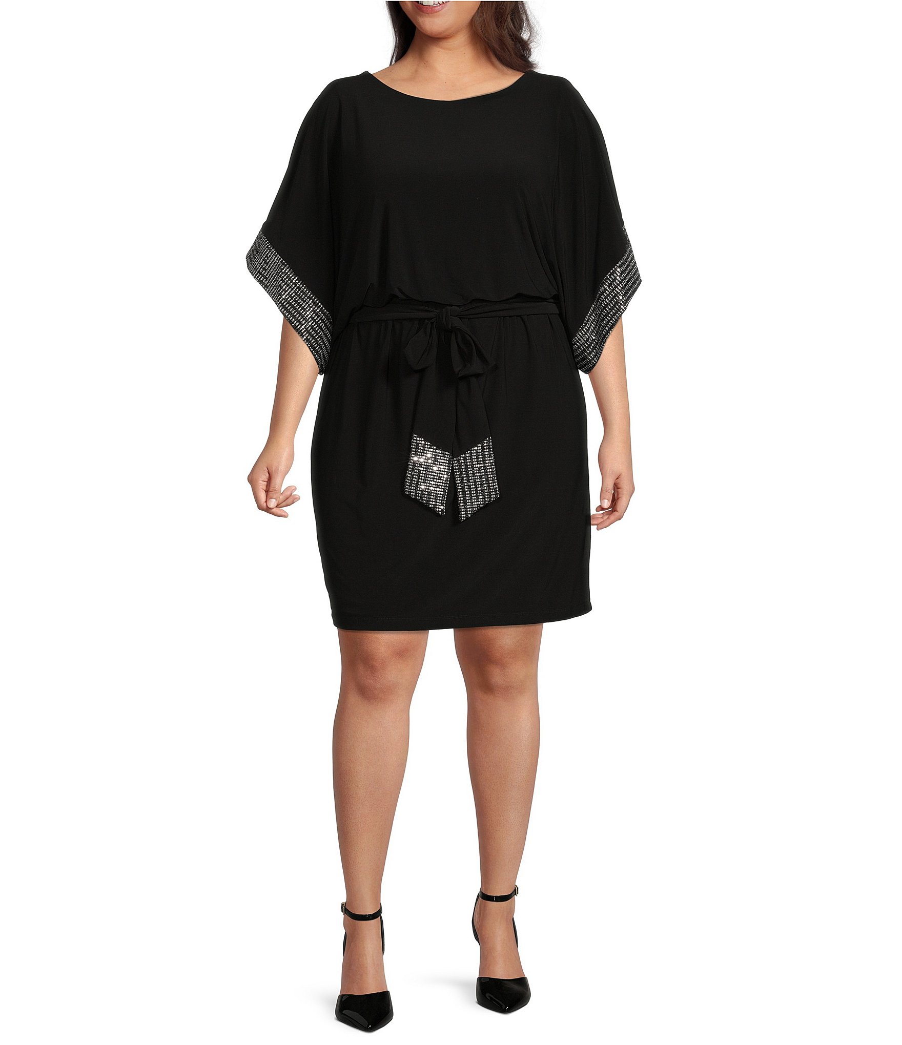 Jessica Howard Plus Size Elbow Dolman Sleeve Boat Neck Jersey Knit Blouson  Dress | Dillard's