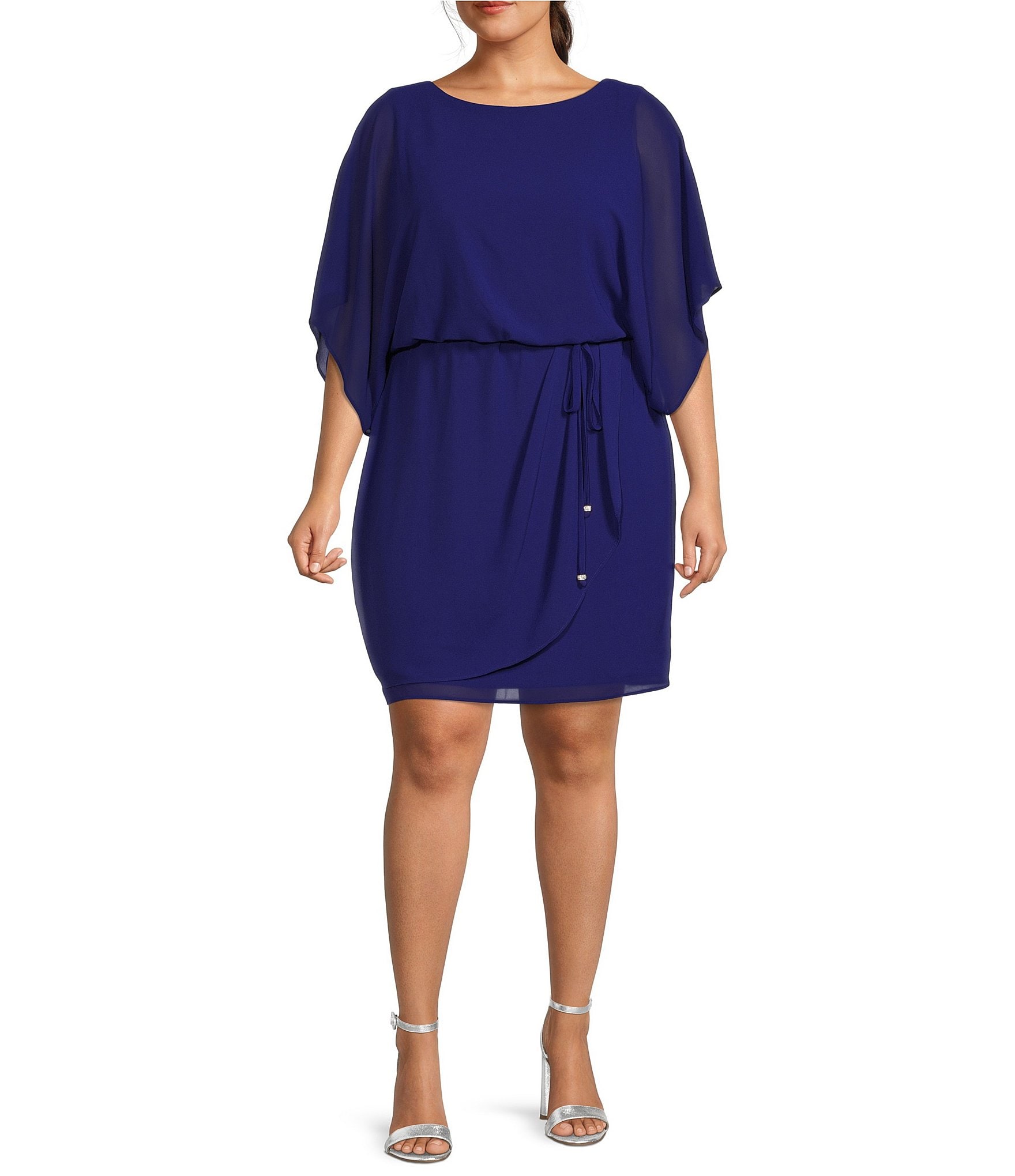 Jessica Howard Plus Size Short Dolman Sleeve Round Neck Blouson Dress ...