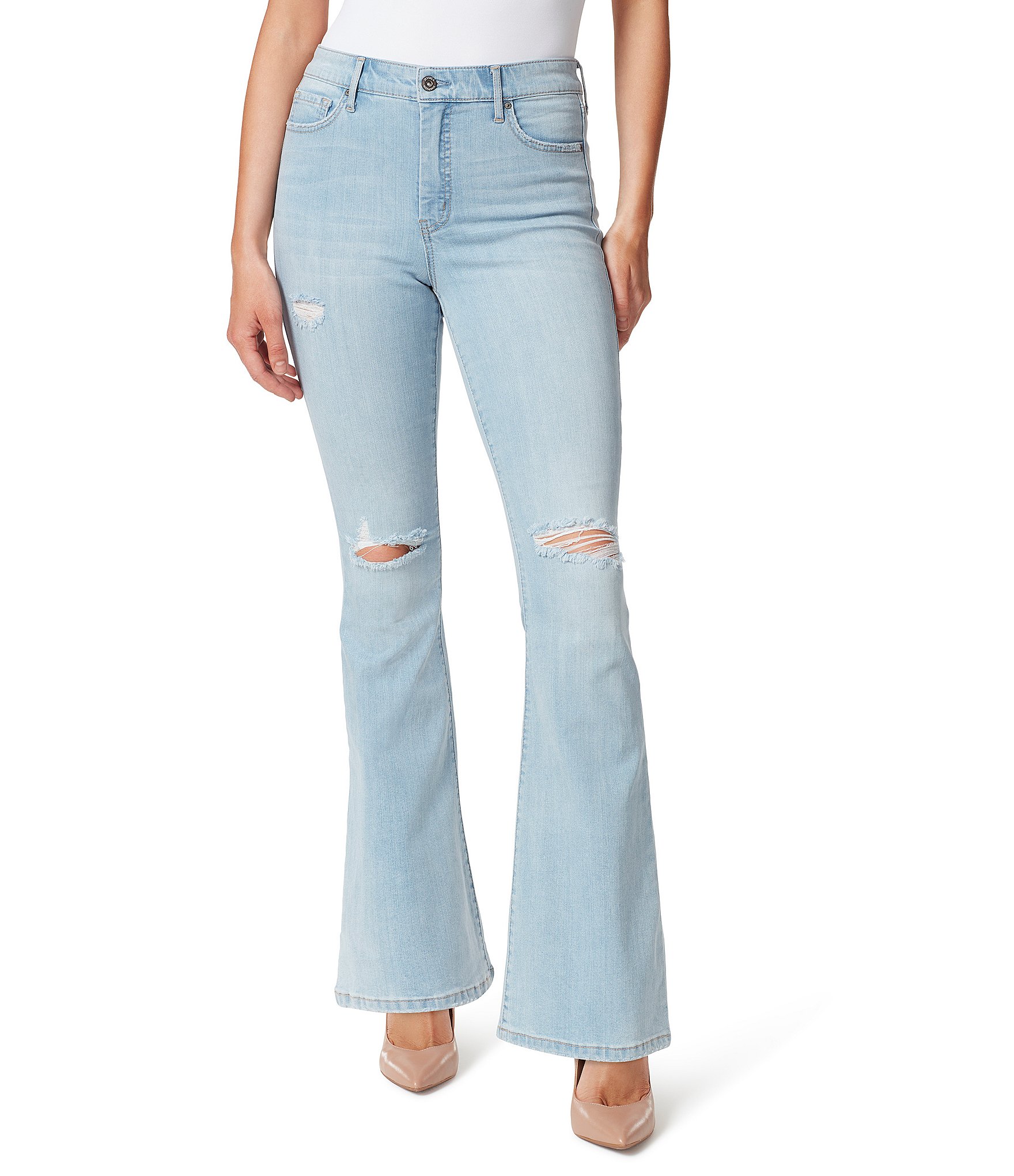 Jessica Simpson Adored High Rise Flare Leg Distressed Detail Jeans ...