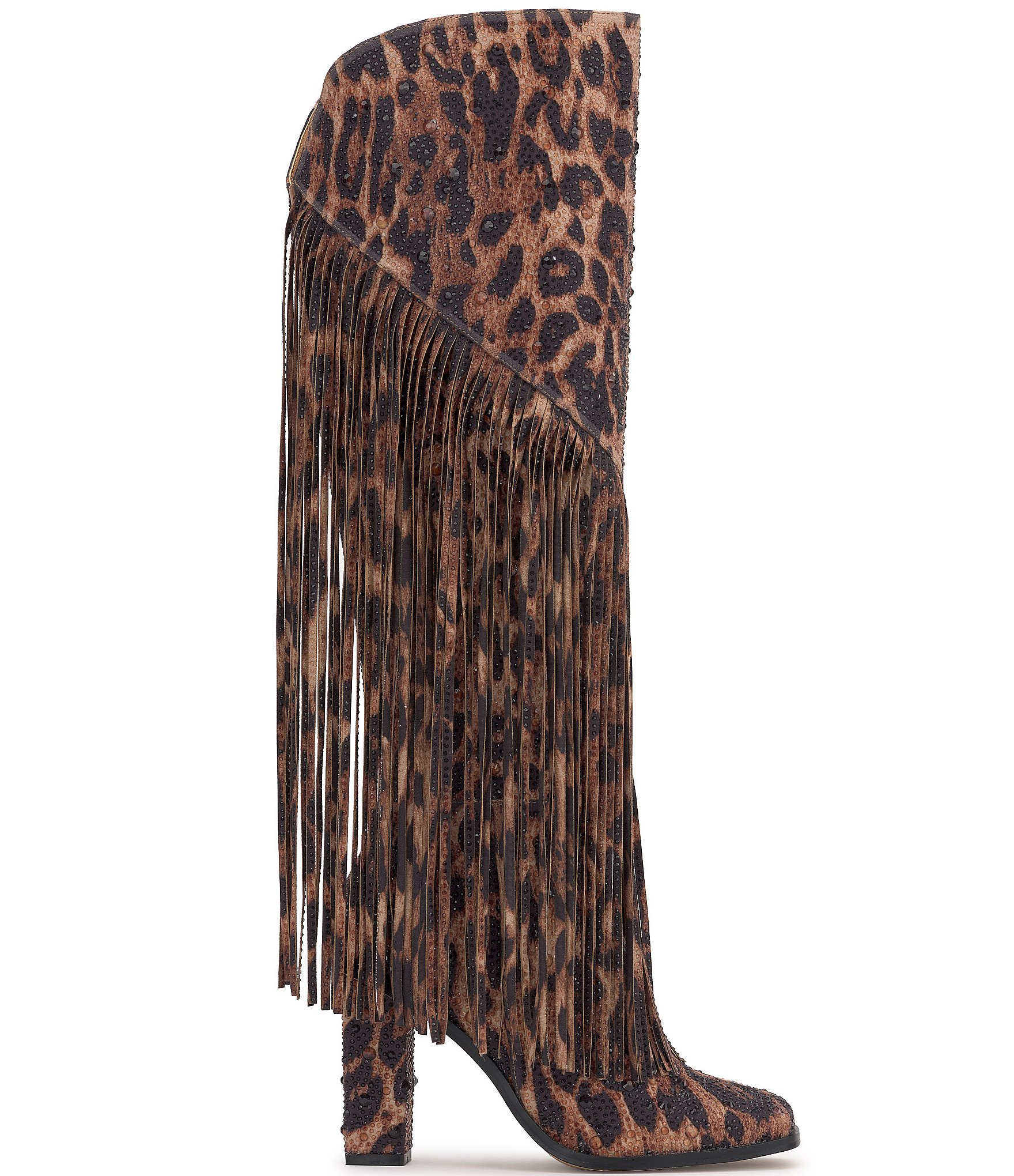 Jessica Simpson Asire Leopard Rhinestone Western Fringe Boots