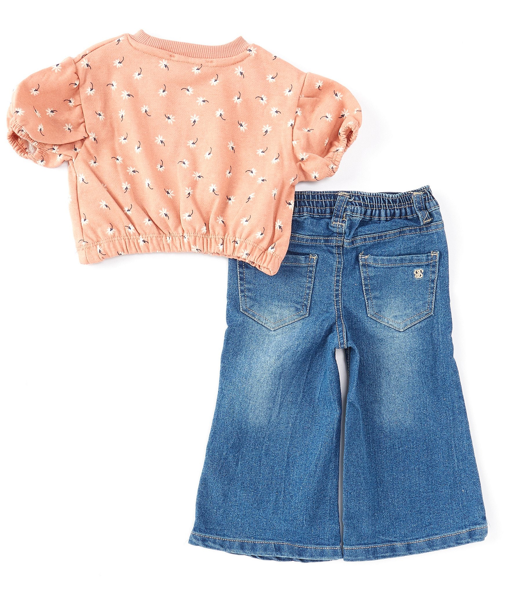 Jessica Simpson Baby Girls 12-24 Months Disty Florla French Terry Short Sleeve Top & Wide Leg Jeans