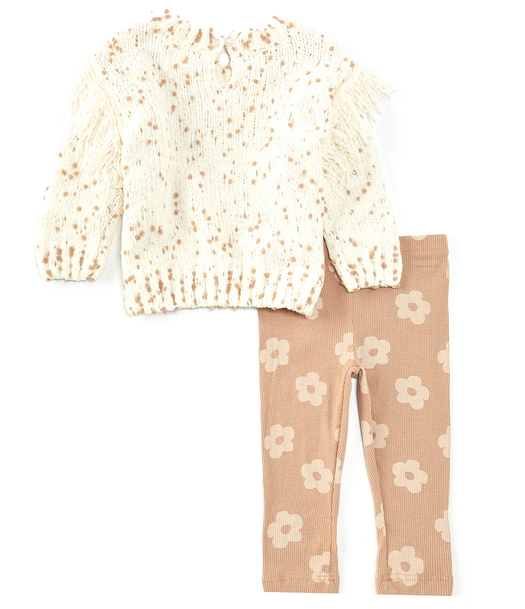 Jessica Simpson Baby Girls 12-24 Months Dotted Fringe-Trimmed Chenille Sweater & Flower-Printed Rib-Knit Leggings Set