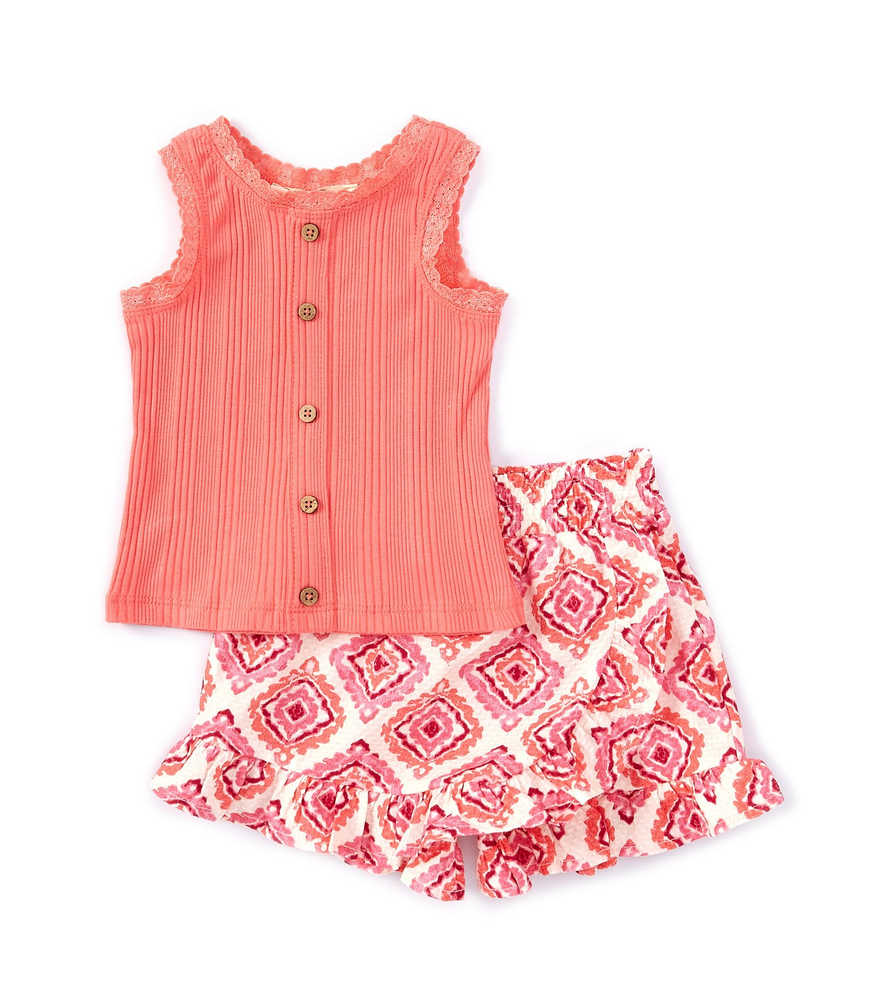 Jessica Simpson Baby Girls 12-24 Months Pink Variegated Stretch Rib Top &  Wrap Skort Set | Dillard's