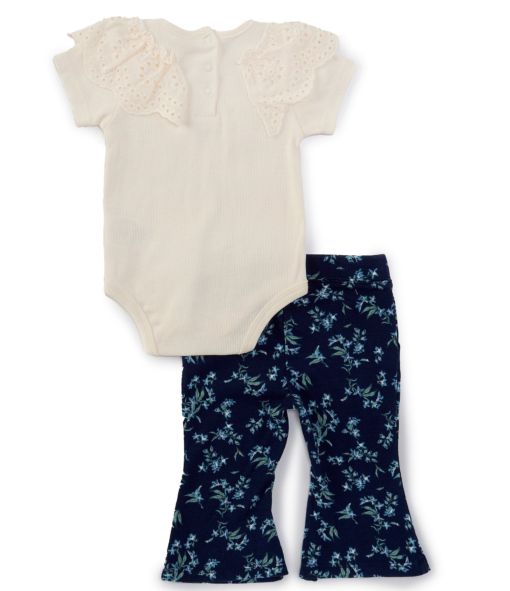 Jessica Simpson Baby Girls Newborn-9 Months Eyelet-Embroidered Sleeve Bodysuit & Printed Flare Leg Leggings Set