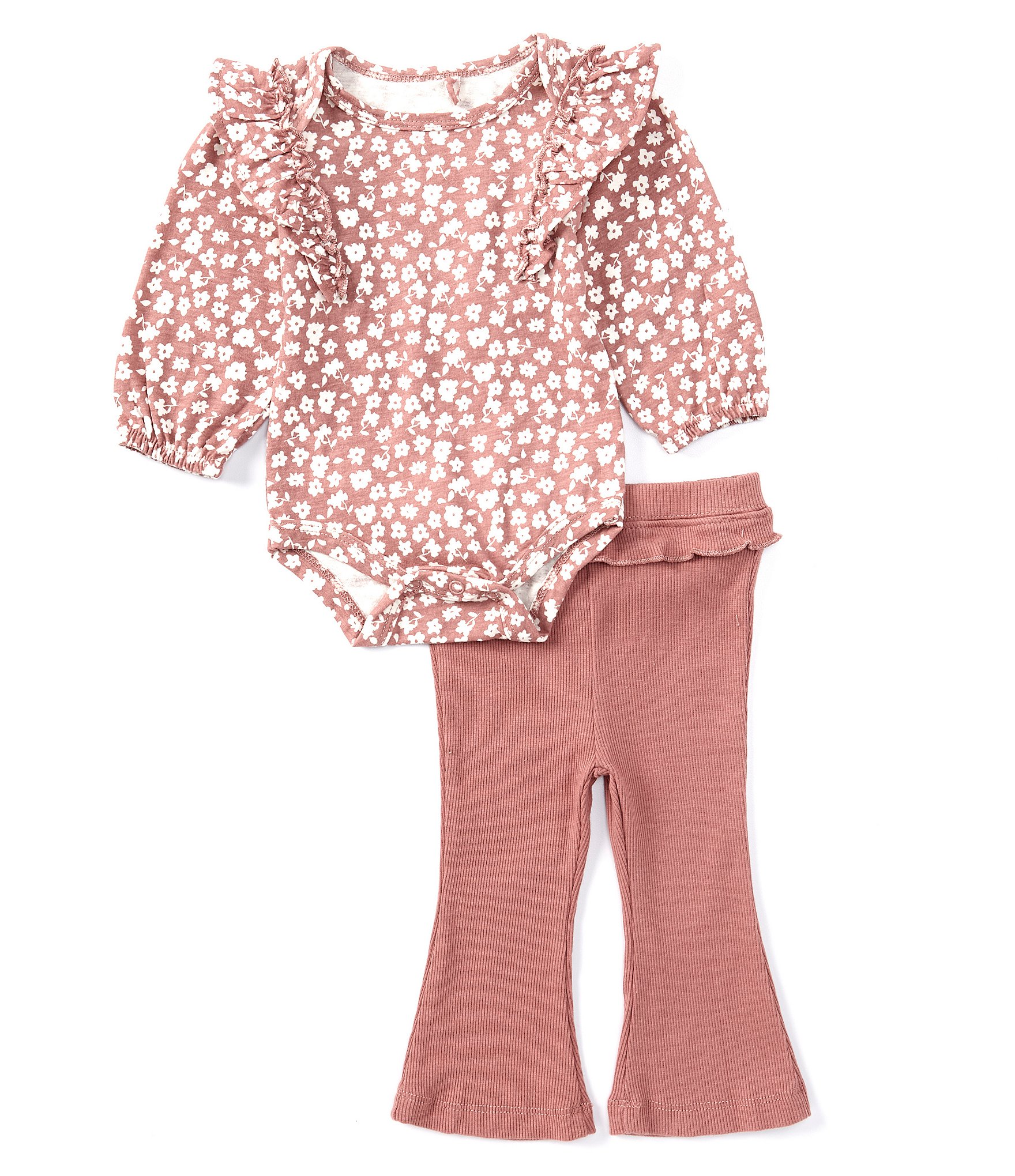 Jessica Simpson Baby Girls Newborn-9 Months Long-Sleeve Floral-Printed Bodysuit & Solid Flare-Leg Leggings Set