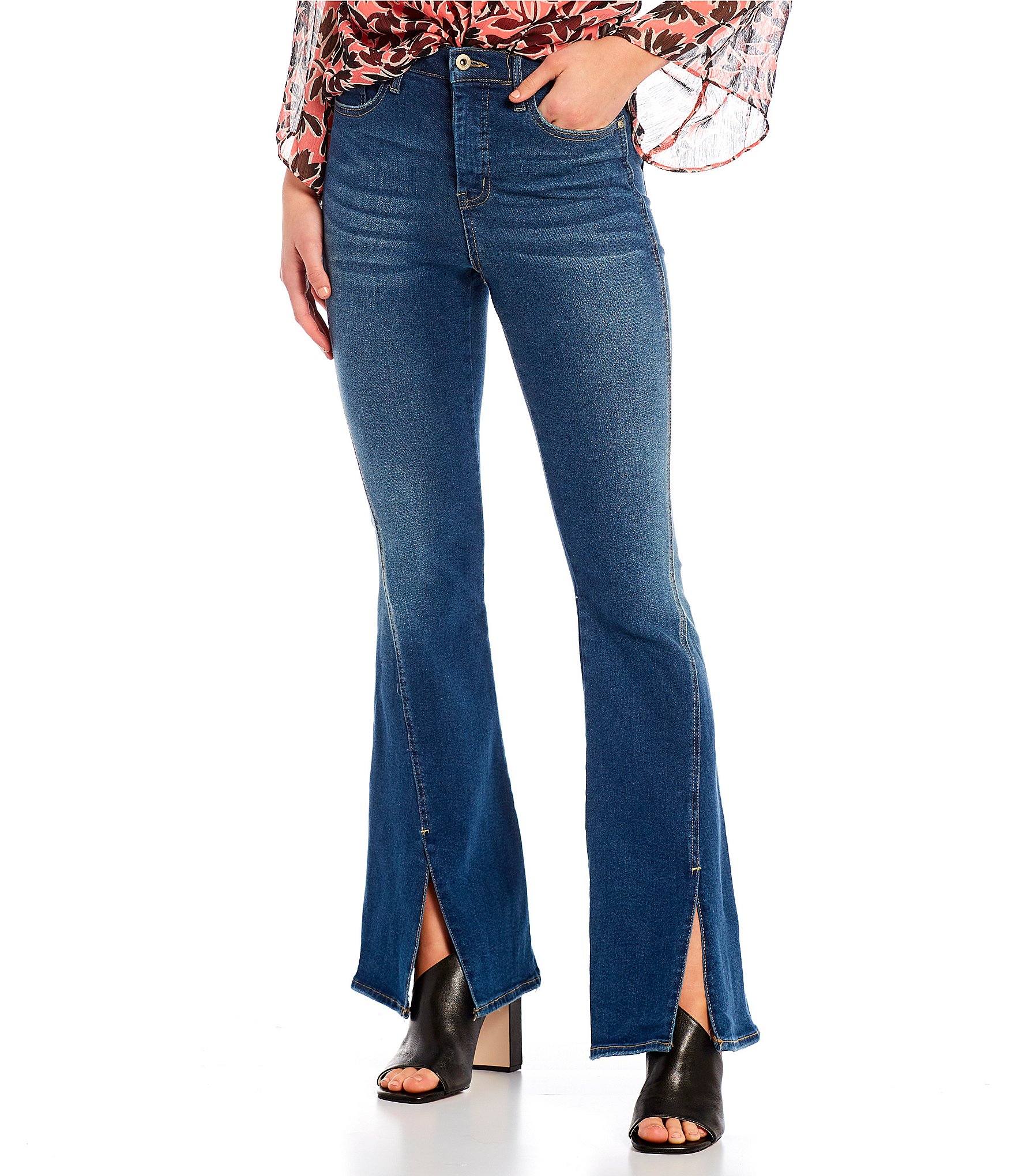 Split Hem Shimemr Detail Jeans Style 241903