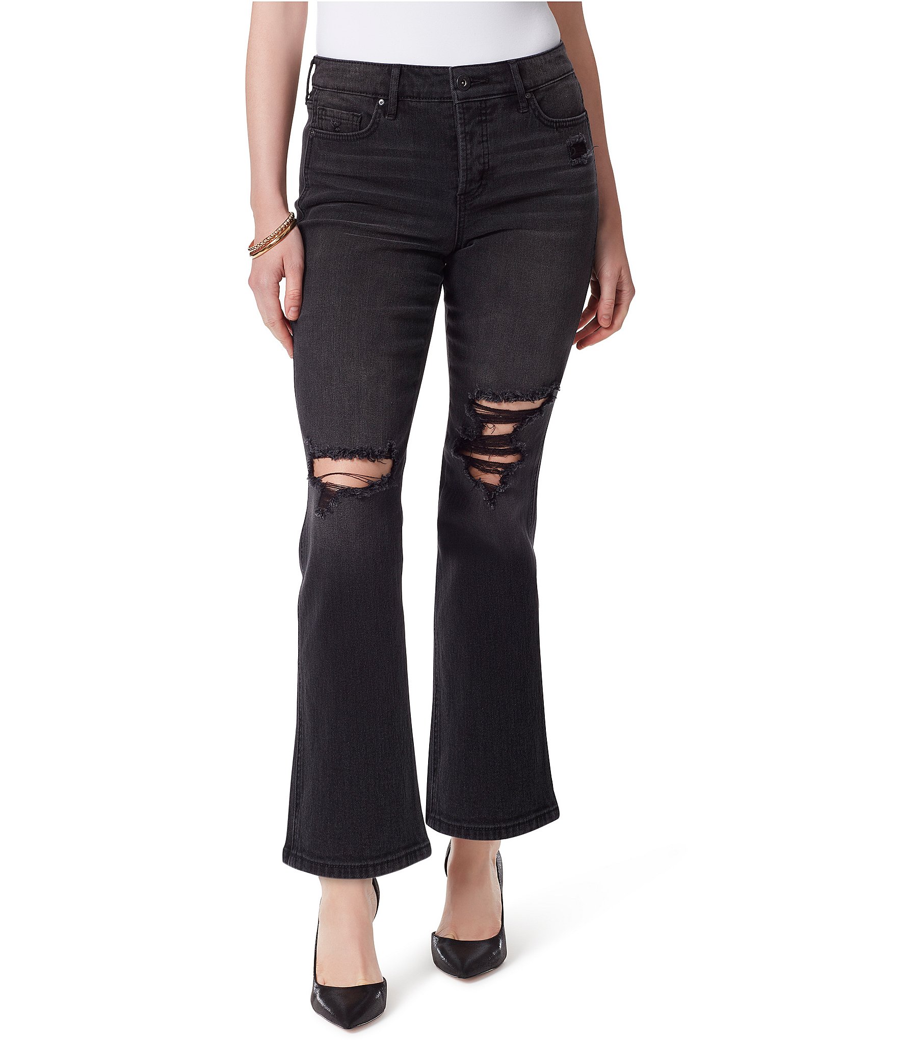 Distressed High Waisted Bootcut Jeans