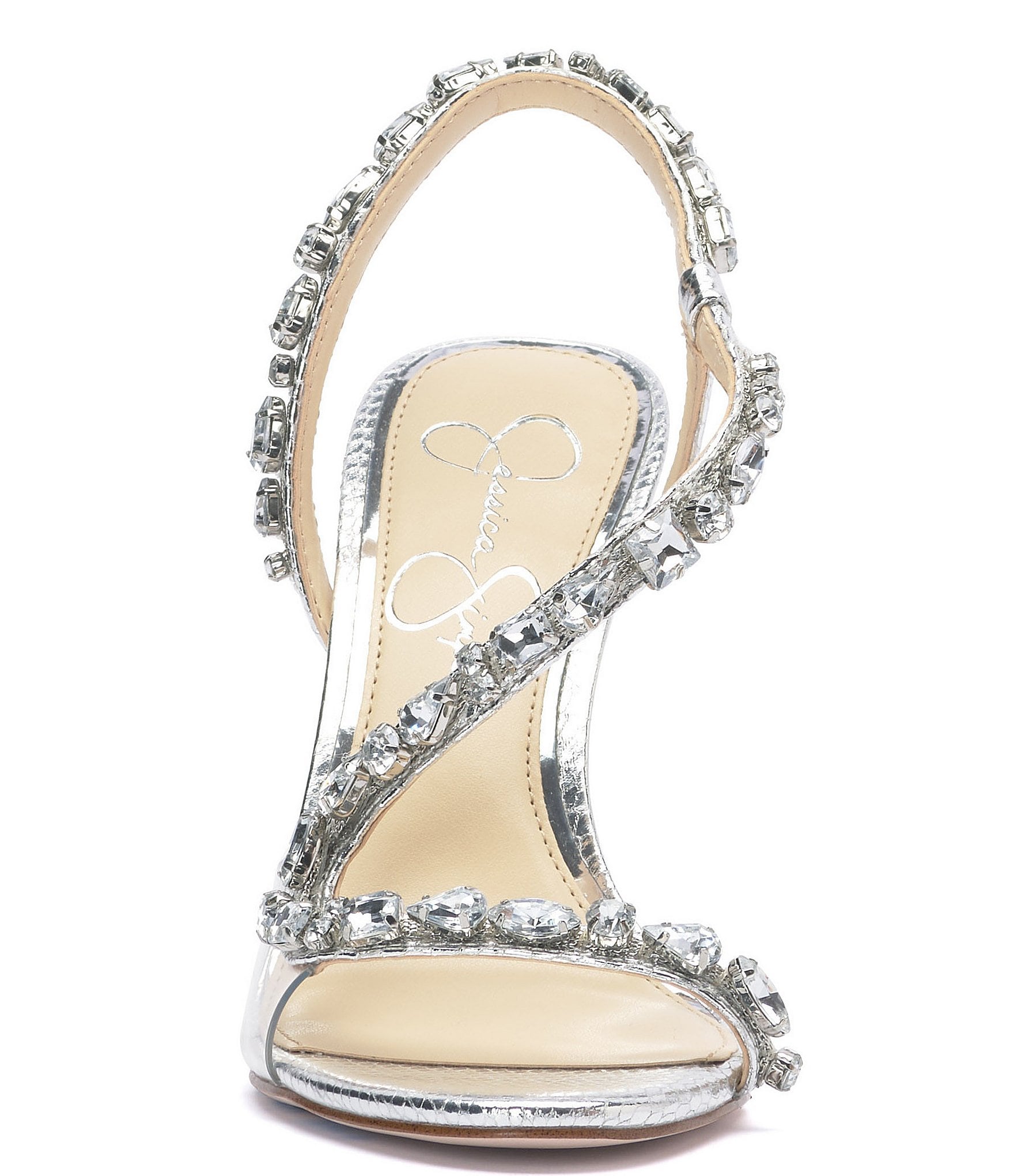 Jessica Simpson Jaycin Rhinestone Asymmetrical Metallic Dress Sandals