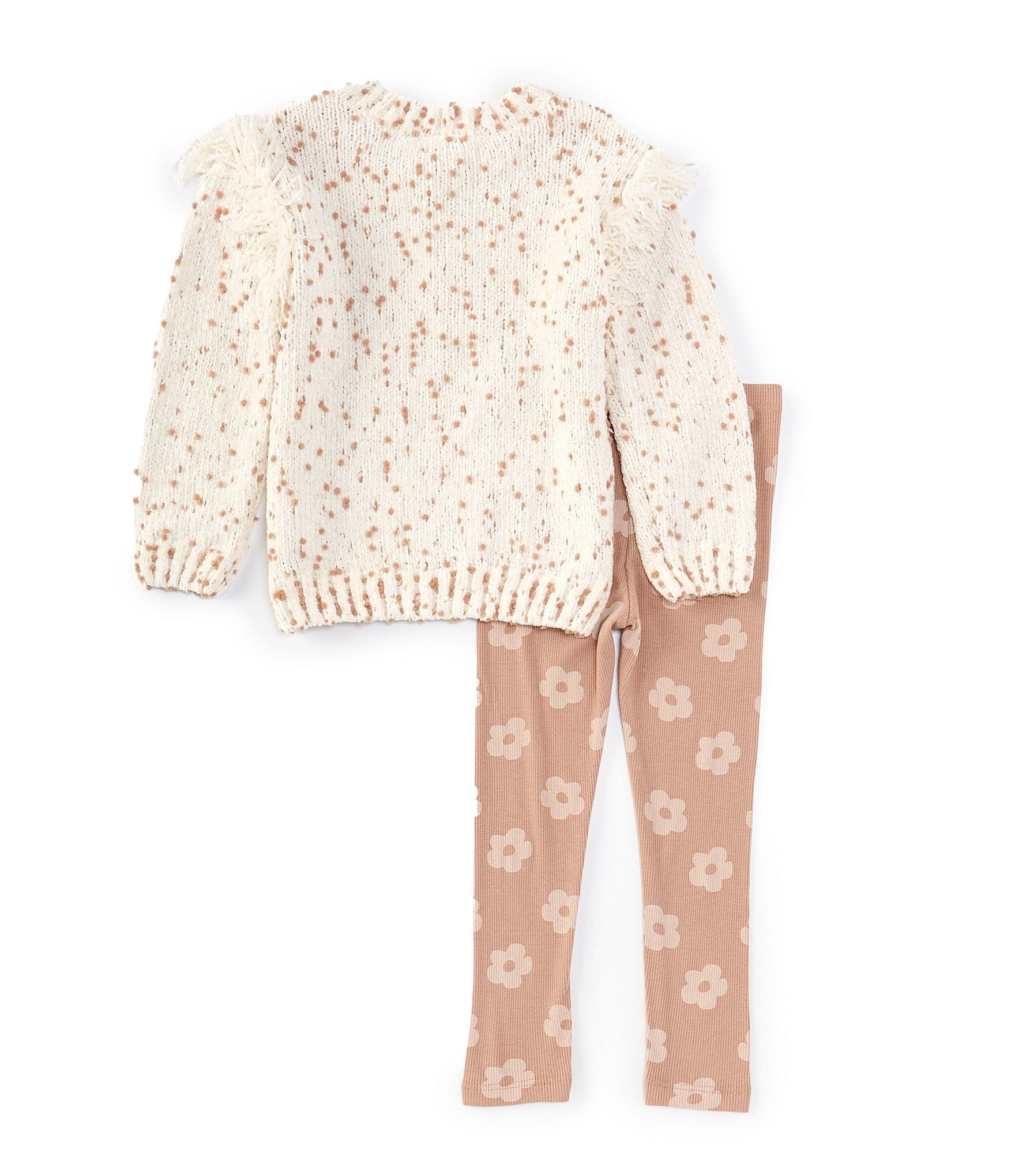 Jessica Simpson Little Girls 2T-4T Long Sleeve Fringe-Trimmed Neppy Chenille Sweater & Rib-Knit Leggings Set