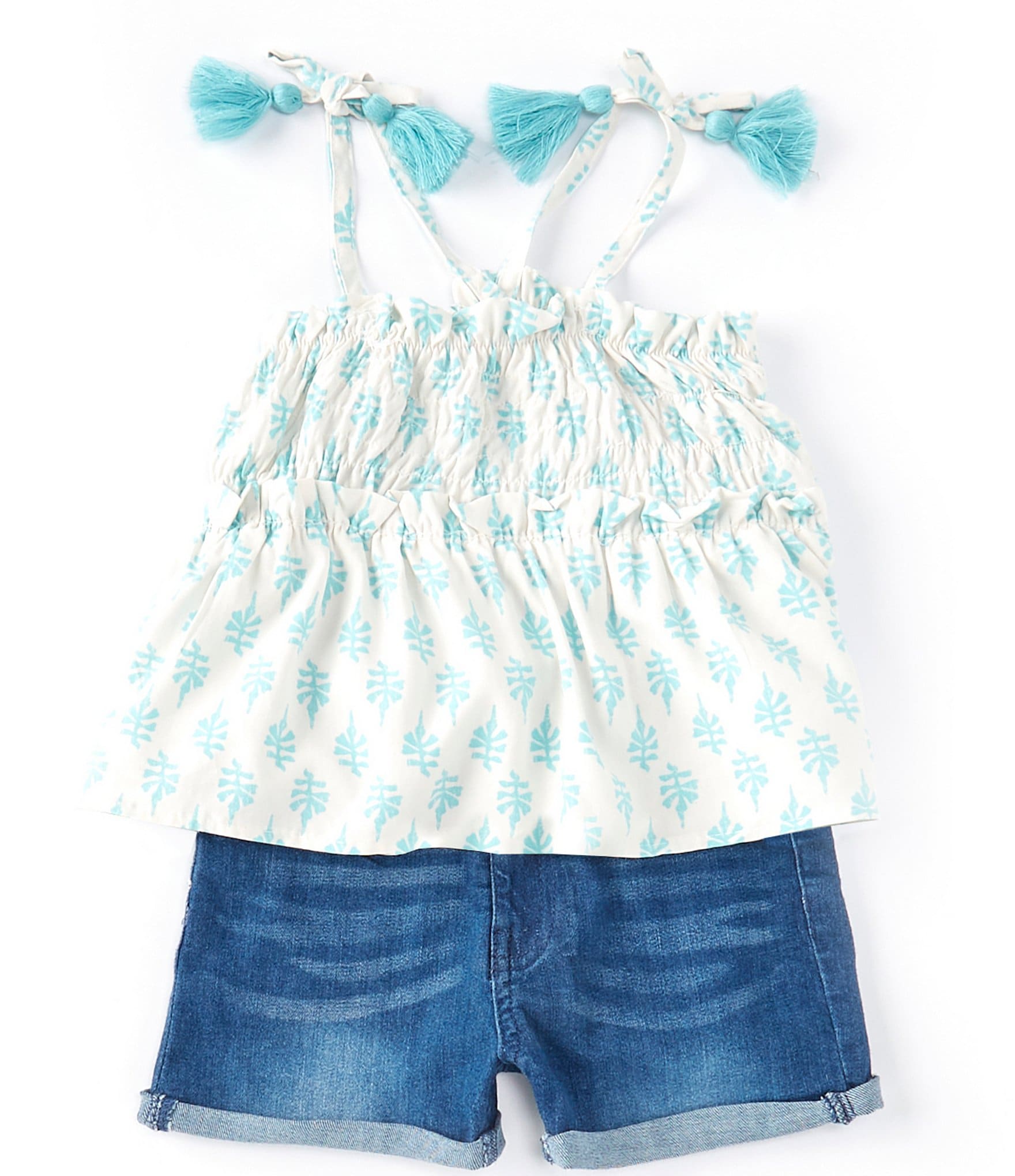 Jessica Simpson Little Girls 2T-6X Printed Smocked Top & Denim Shorts ...