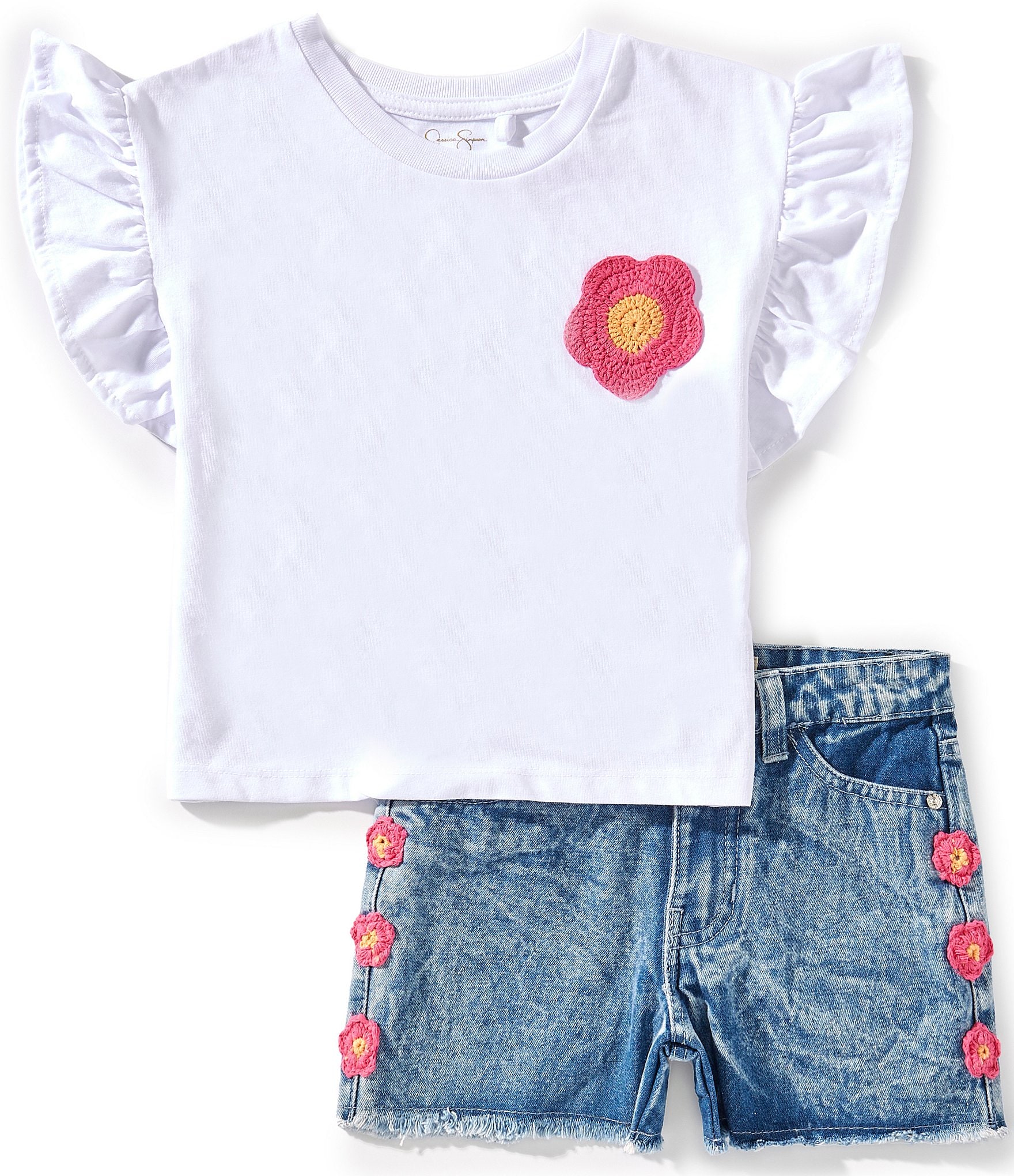 Jessica Simpson Little Girls 4-6X Crew Neck Crochet Flower Jessica Simpson Little Girls 4-6X Crew Neck Crochet Flower
