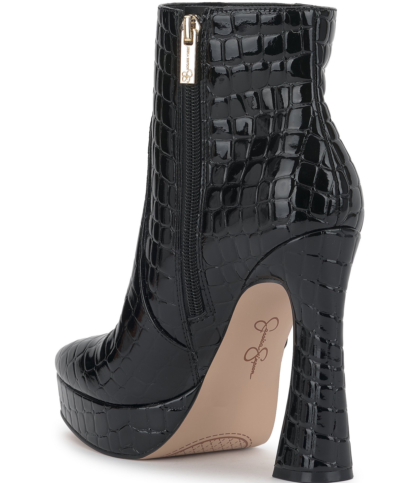 Jessica Simpson Nerix Crocodile Embossed Patent Platform Booties