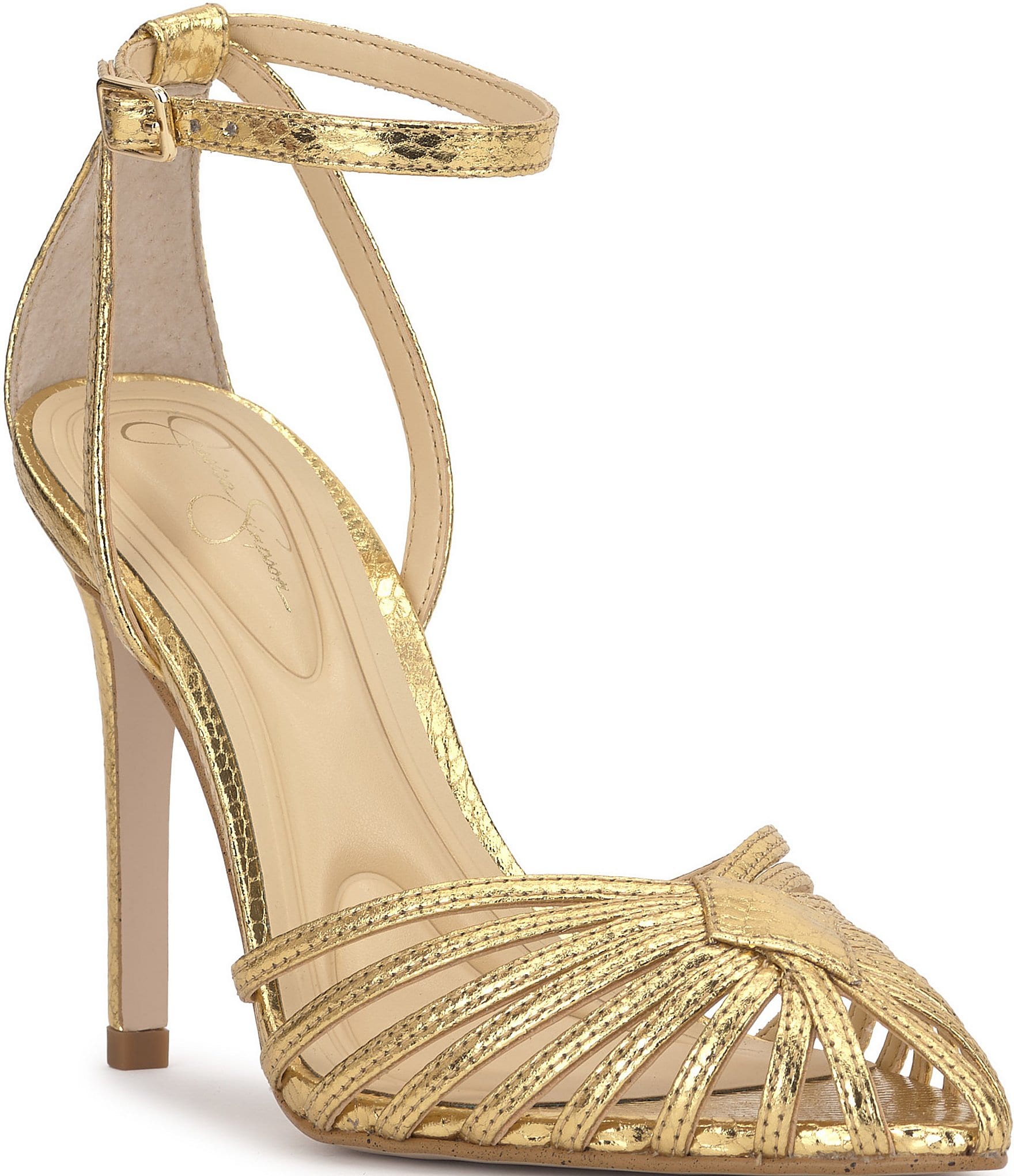 Jessica Simpson Paveri Lizard Embossed Strappy Caged Ankle Strap Pumps