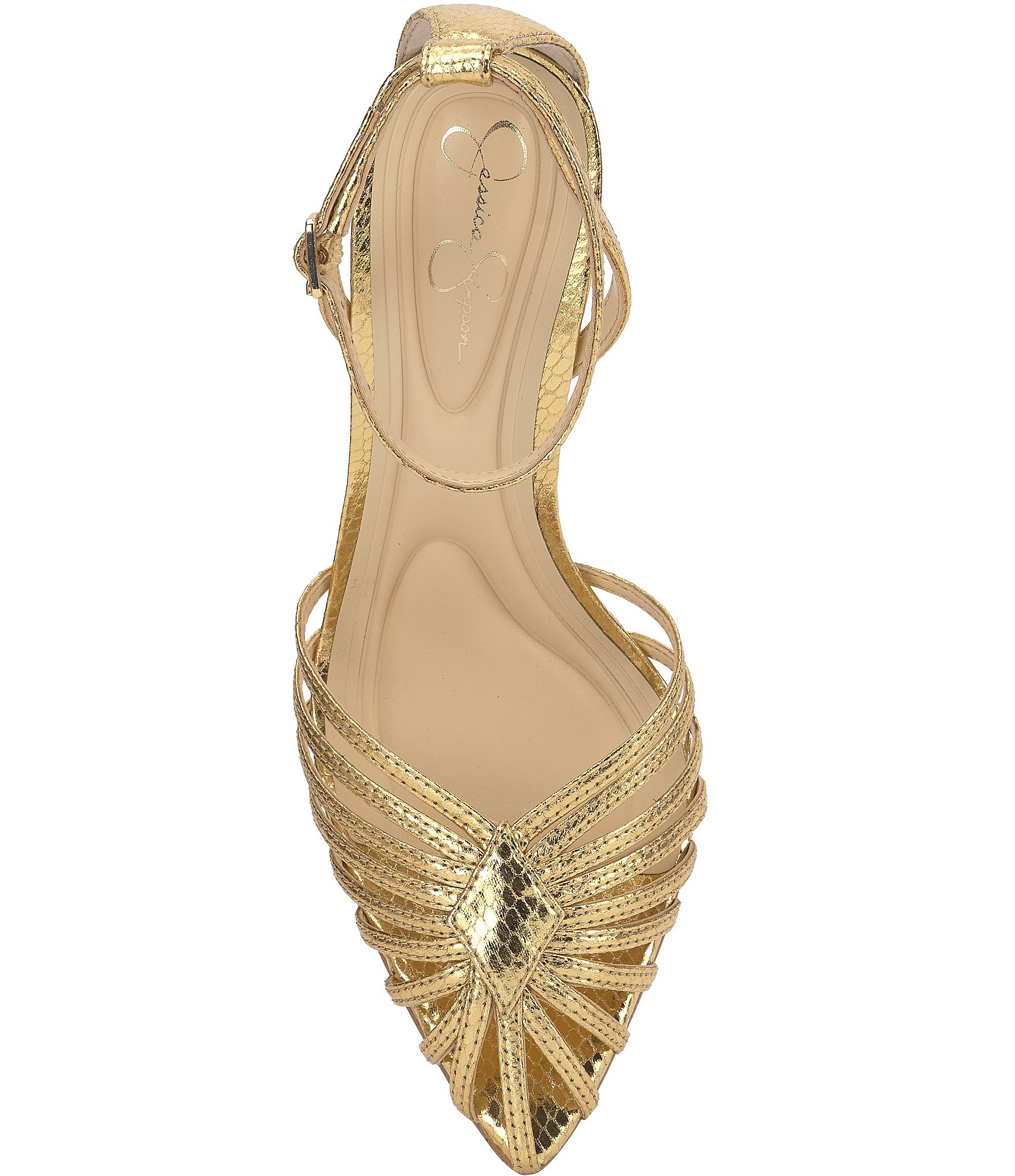 Jessica Simpson Paveri Lizard Embossed Strappy Caged Ankle Strap Pumps