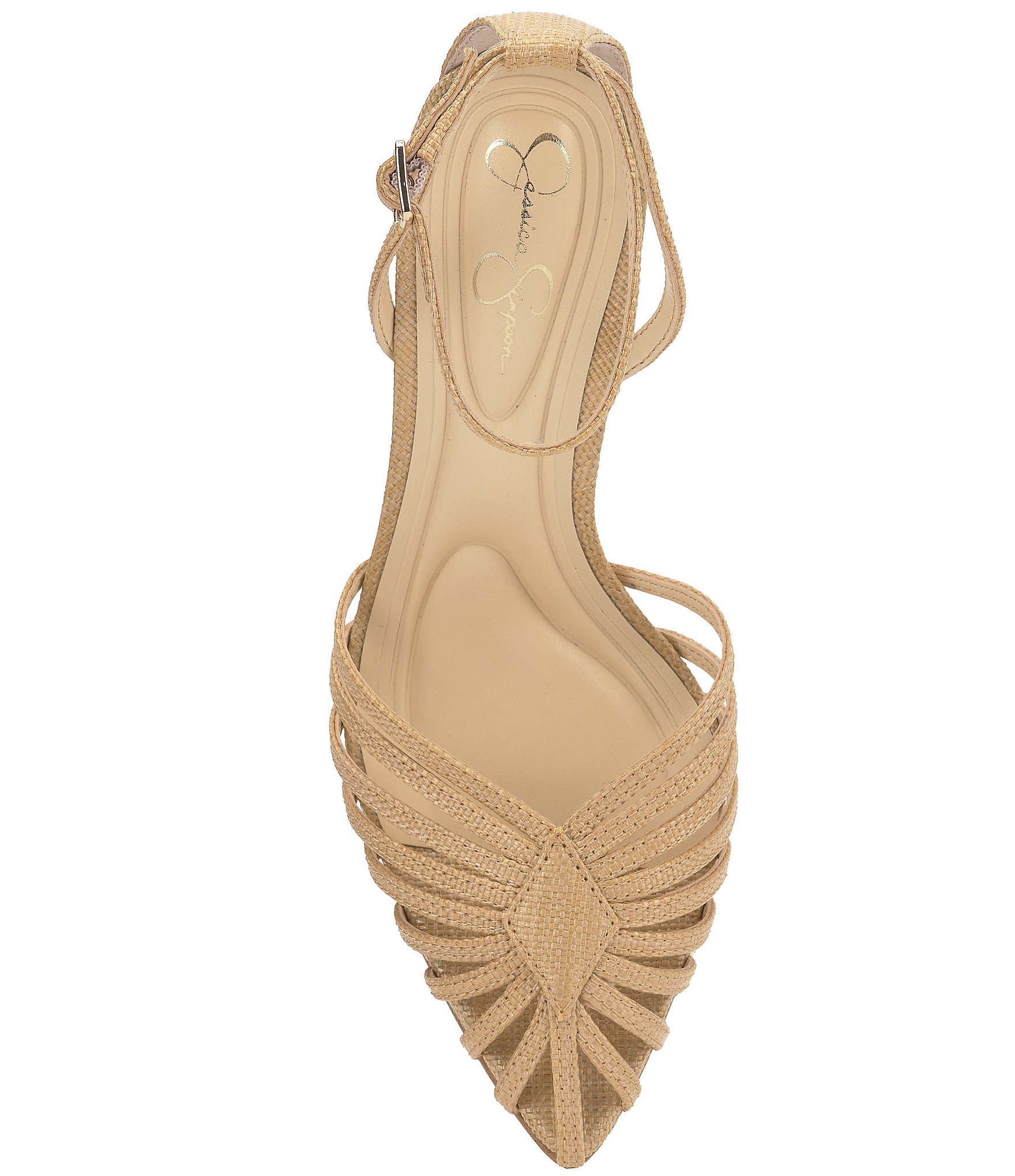 Jessica Simpson Paveri Raffia Strappy Caged Ankle Strap Pumps