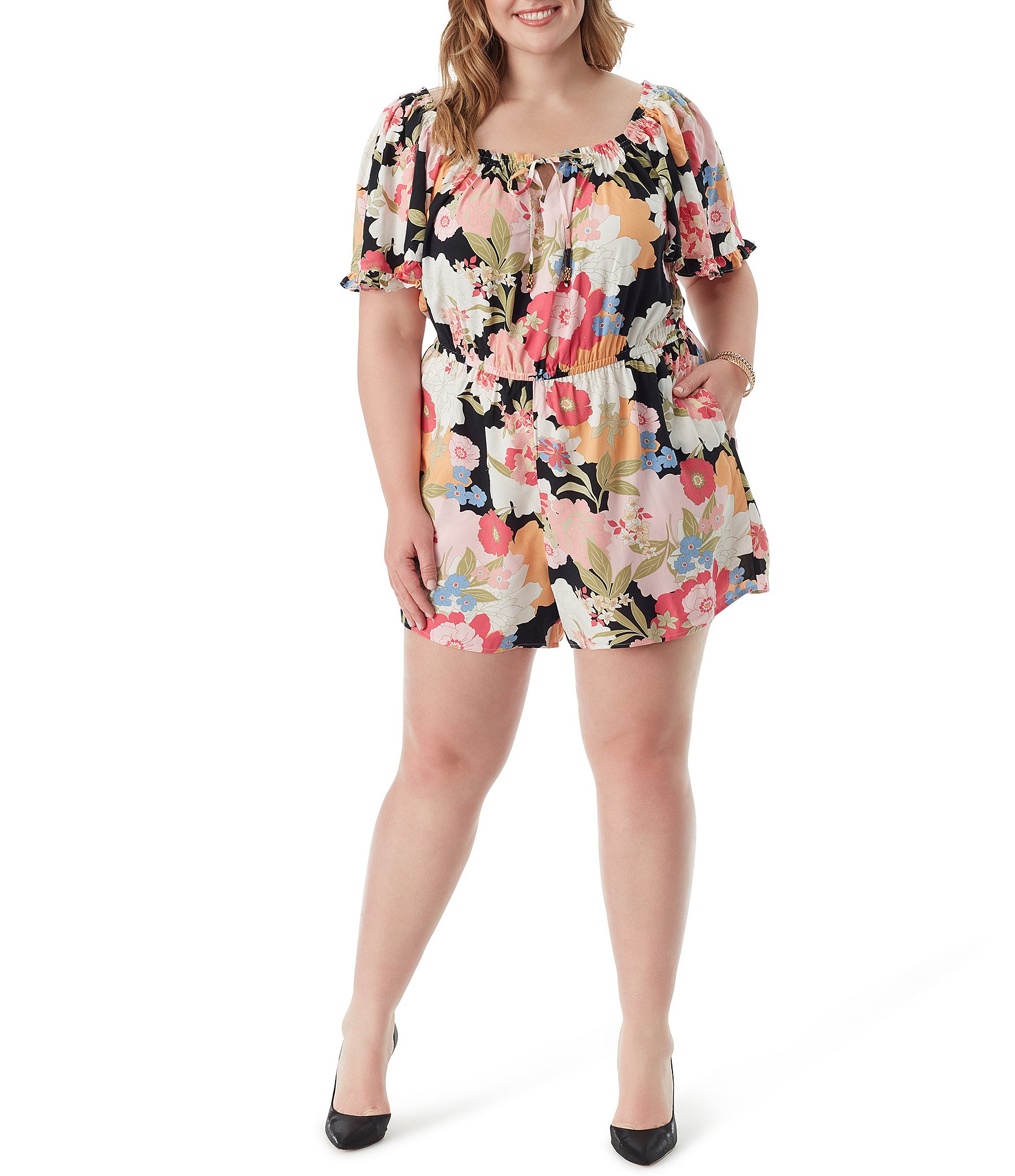 Jessica Simpson Plus Size Johanna Blooms In The Bay Print Short Sleeve