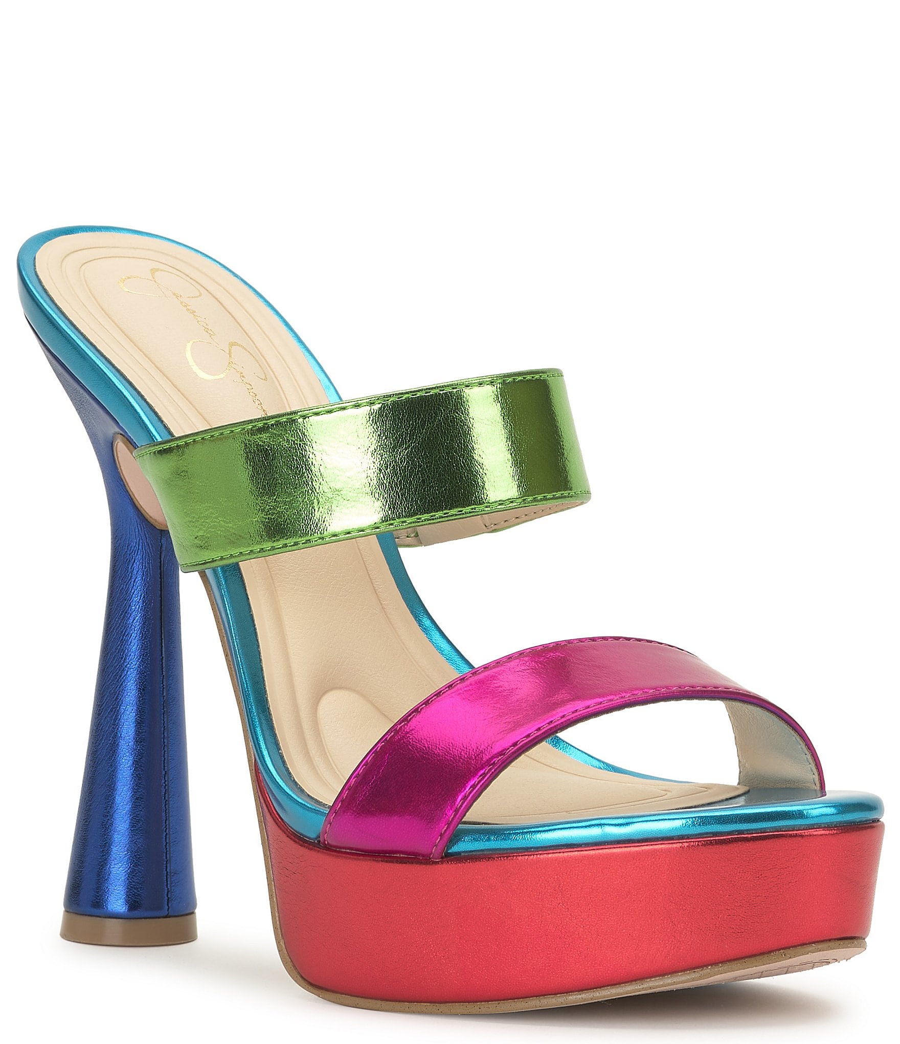 Jessica Simpson Sempira Rainbow Color Block Metallic Platform Sandals ...